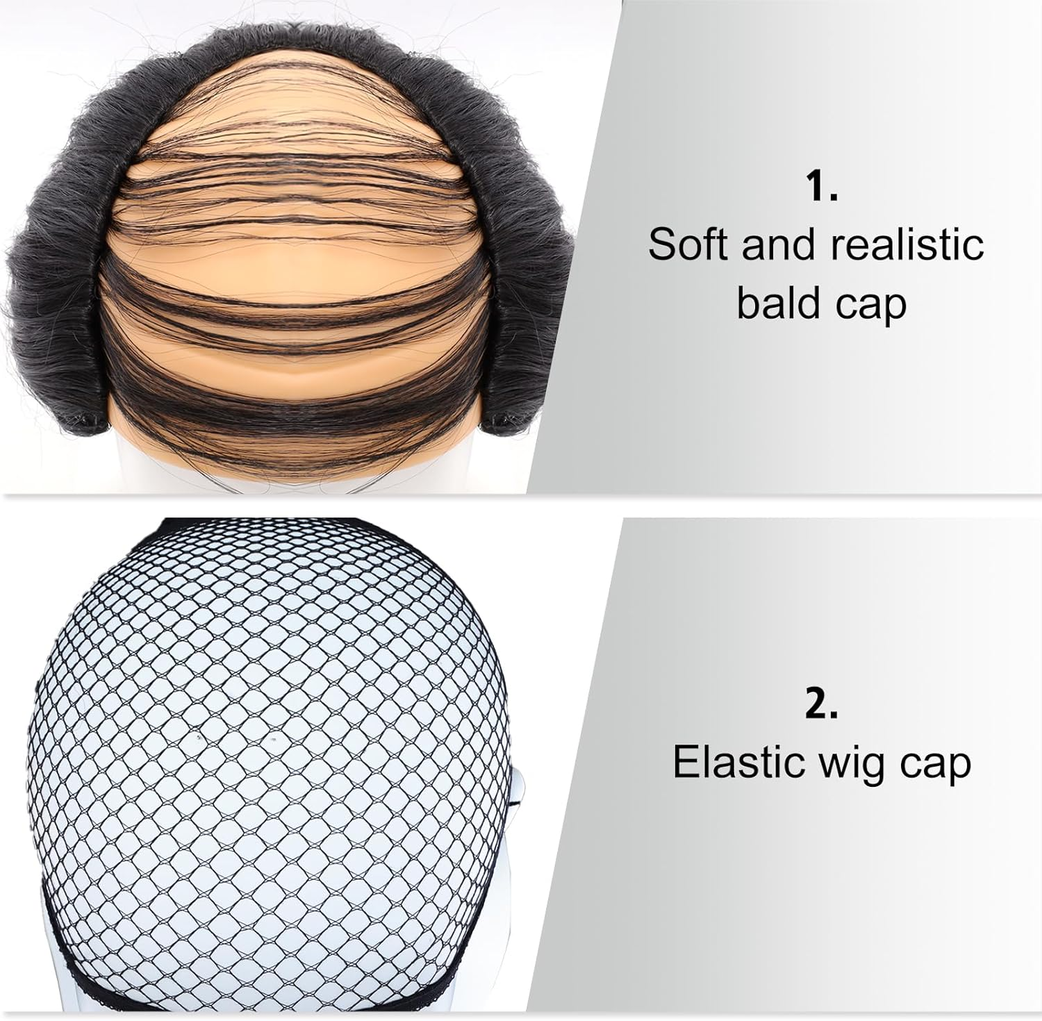 Black Old Men Bald Wig Old Man Grandpa Balding Cap with Hair on Sides Fluffy Head over Wig Short Curly Bald Head Costume Wigs Party Supplies - Black image number 3