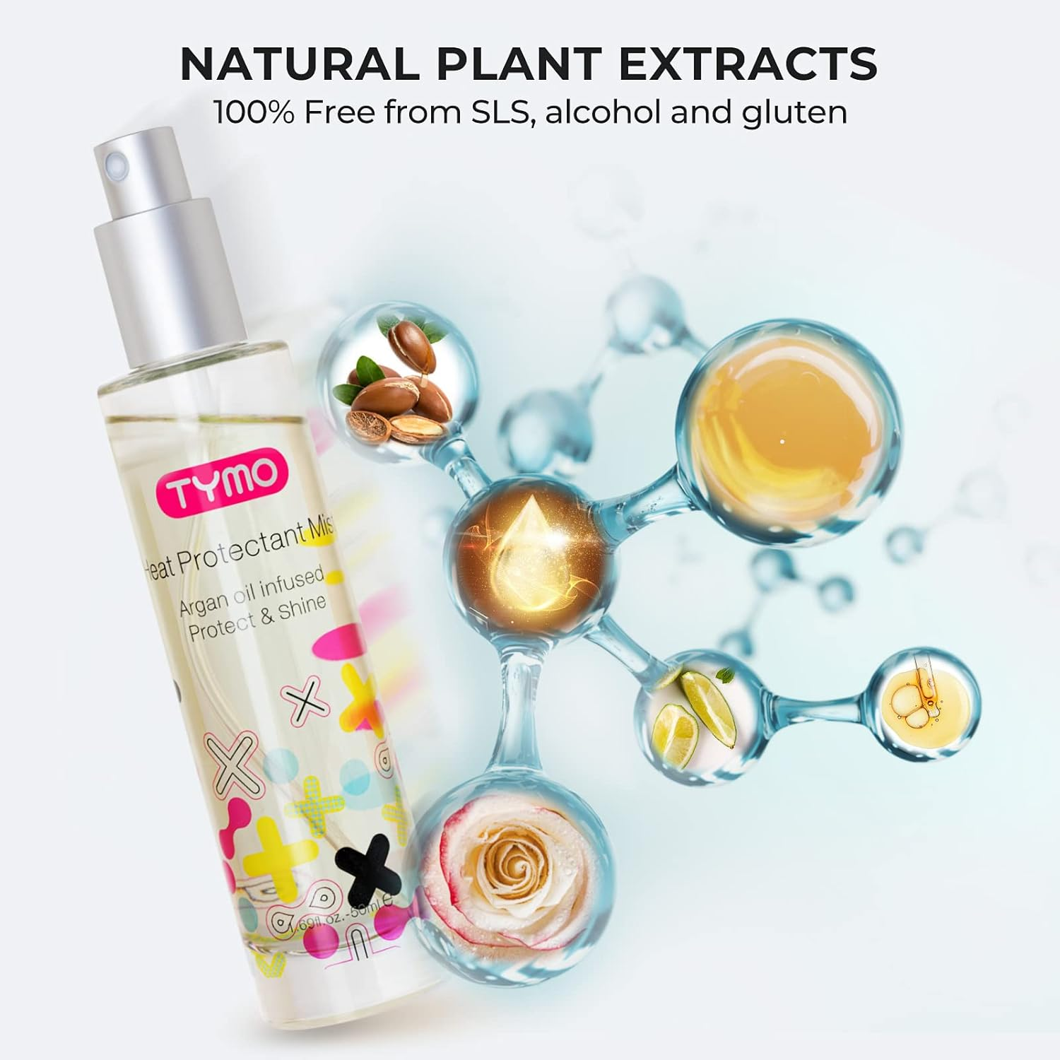 TYMO Heat Protection Hair Spray with Argan Oil for Styling Tools, Heat Protectant Spray to Smooth & Hydrate, Natural Clean Formulation, Multi-Benefit Treatment, Lightweight for All Hair Types