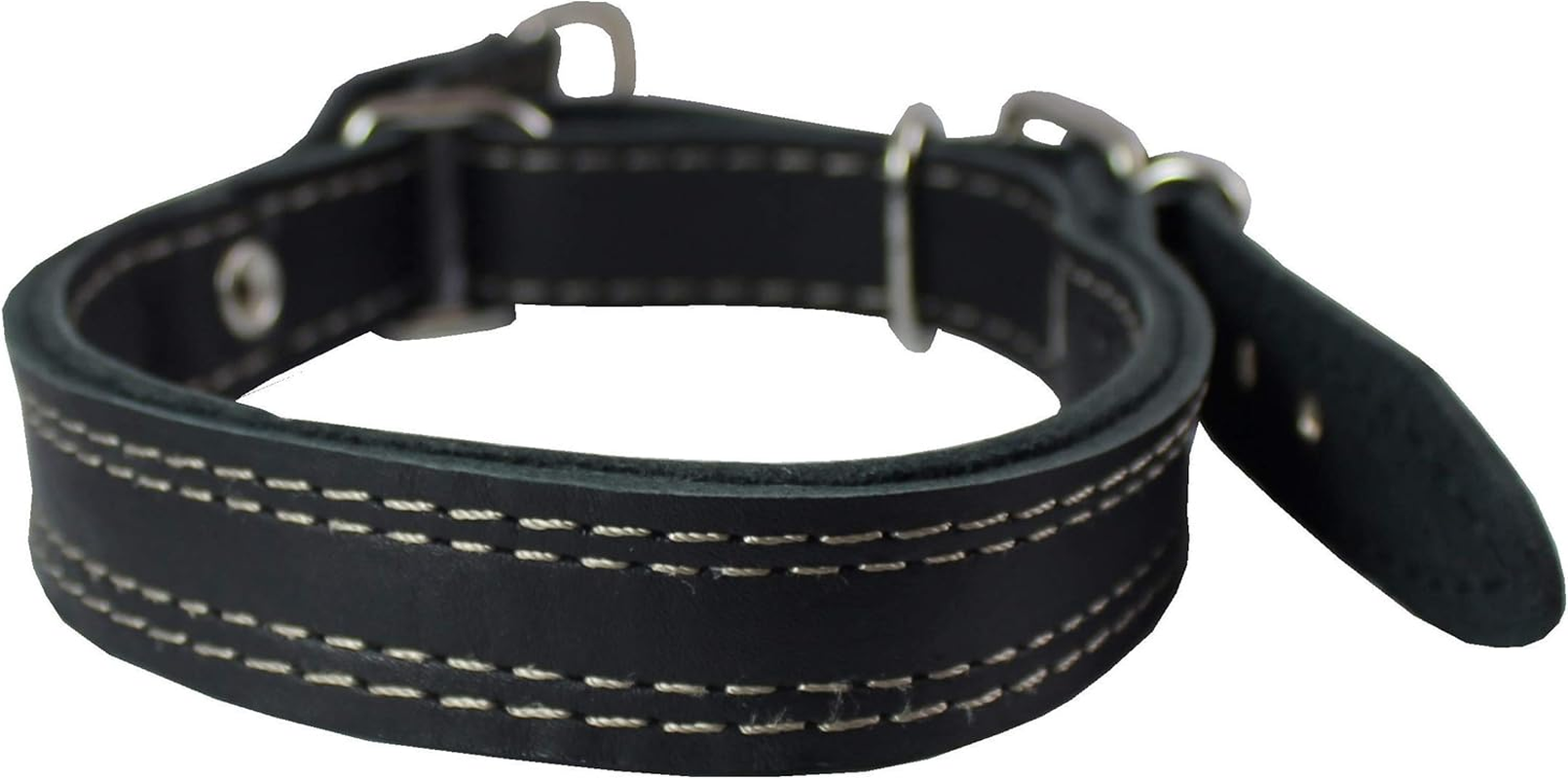 Martingale Genuine Black Double Ply Leather Dog Collar Choker Medium to Large Fits 17.5"-21" Neck. image number 2
