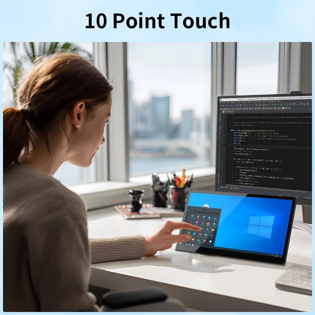 Magedok 10.1 Inch Touchscreen Mini Monitor, IPS 1540&times;720 USB-C HDMI Portable Secondary Display with Stand & Speaker, Stretched Bar Screen for PC Laptop Rasp PI AIDA64 STEM DIY