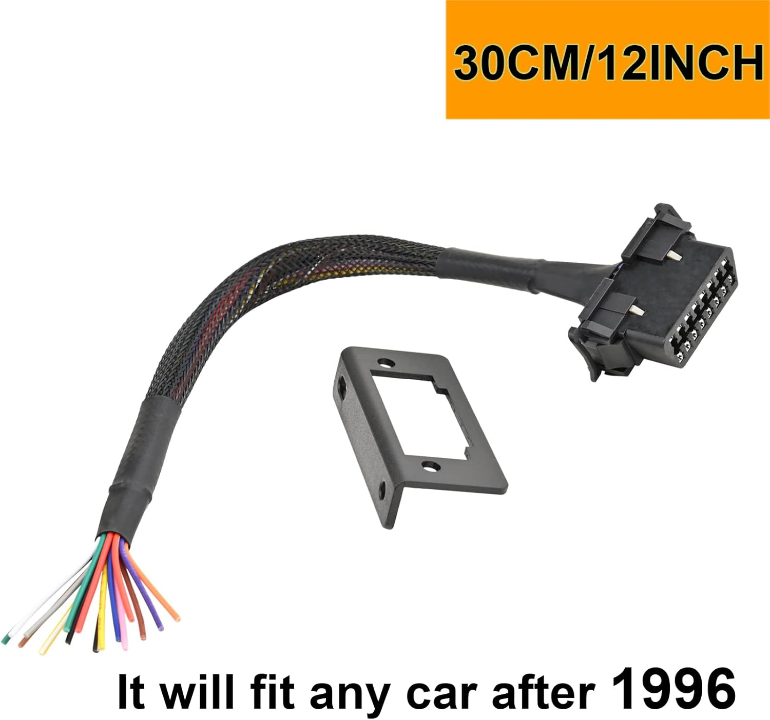 Ikkegol 30Cm/12 OBD2 OBD II 16 Pin J1962F Female to Open Braid Dash Port Replacement Cable Pigtail Fixed Wire Harness with Underdash Mount Bracket image number 3