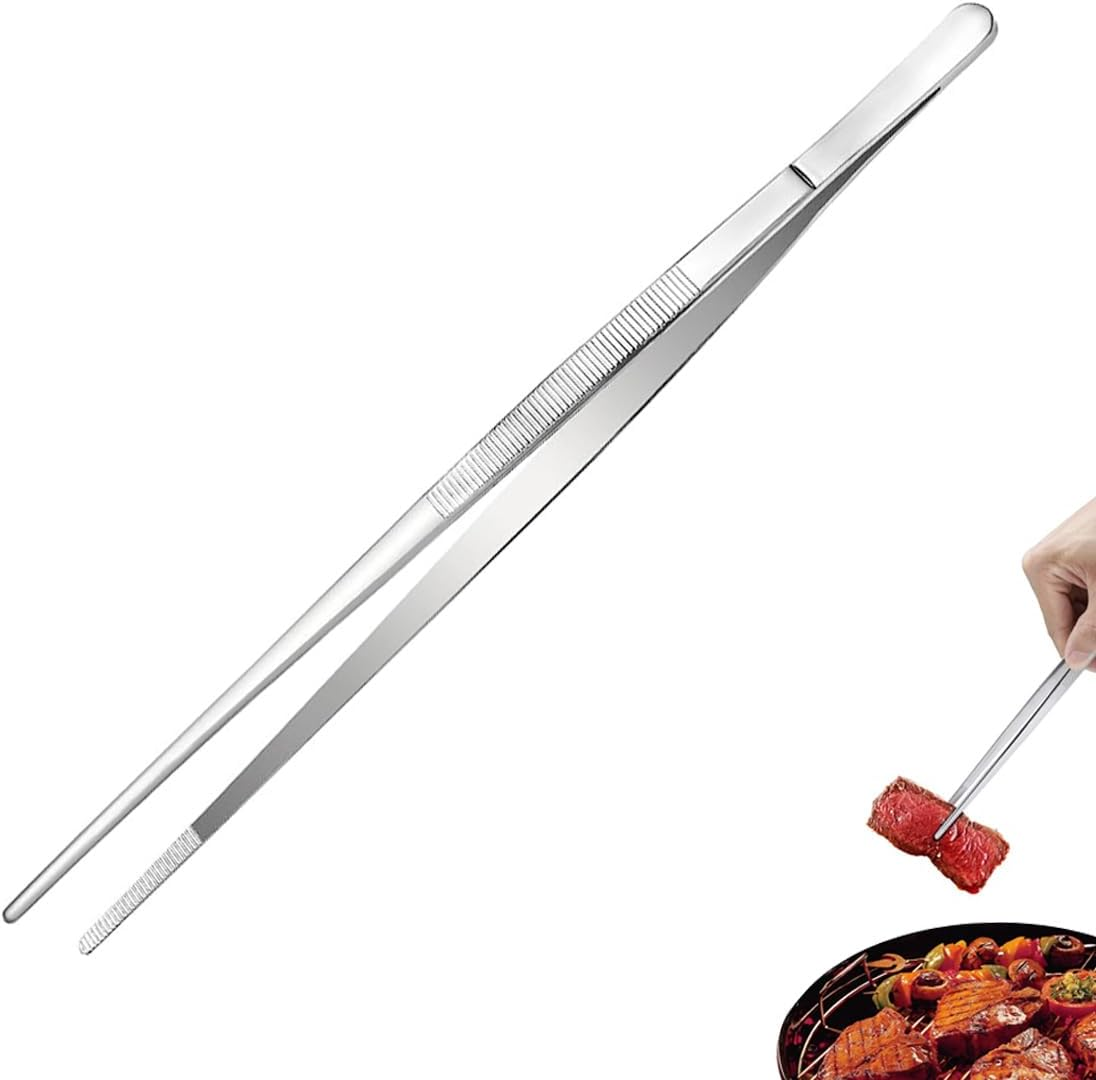1 PCS Cooking Tweezers Proxima Direct 12 Inch Stainless Steel Long Kitchen Fine Tweezer Tongs for Cooking Sea Food BBQ Medical Beauty Repairing Pet Feeding image number 2