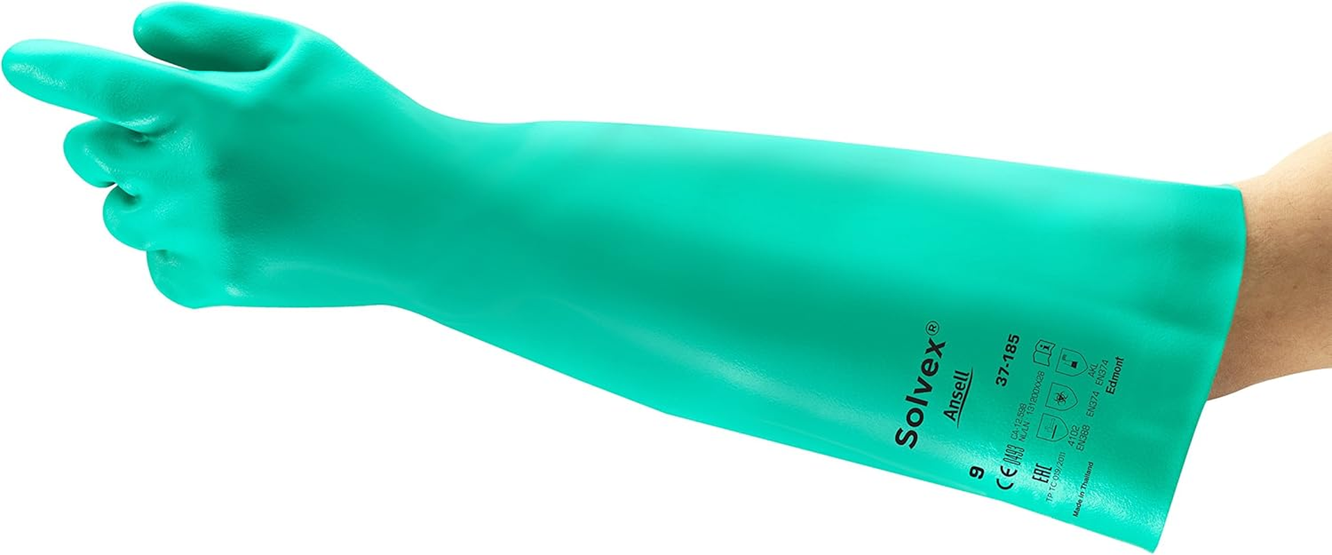 Ansell Alphatec 37-185 Chemical-Resistant Nitrile Gloves, Liquid and Splash Protection, Food-Handling, Silicone and Latex-Free Work Glove, Waterproof, Reusable, Green, Size M (1 Pair) image number 6