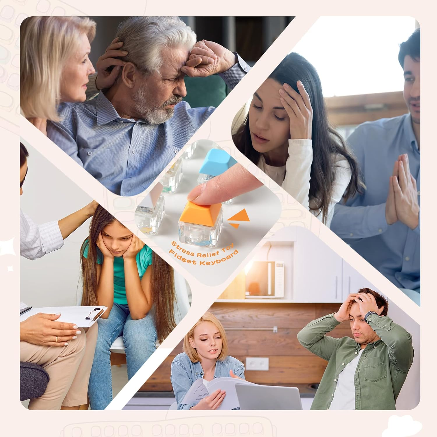 Yeetec 16 Pack Fidget Keyboard Keychain Toys, Finger Keyboard Fidget Toy, Keycap Fidget Keychain for Stress Relief, DIY Crafts, Party Supplies, 16 Colors image number 6