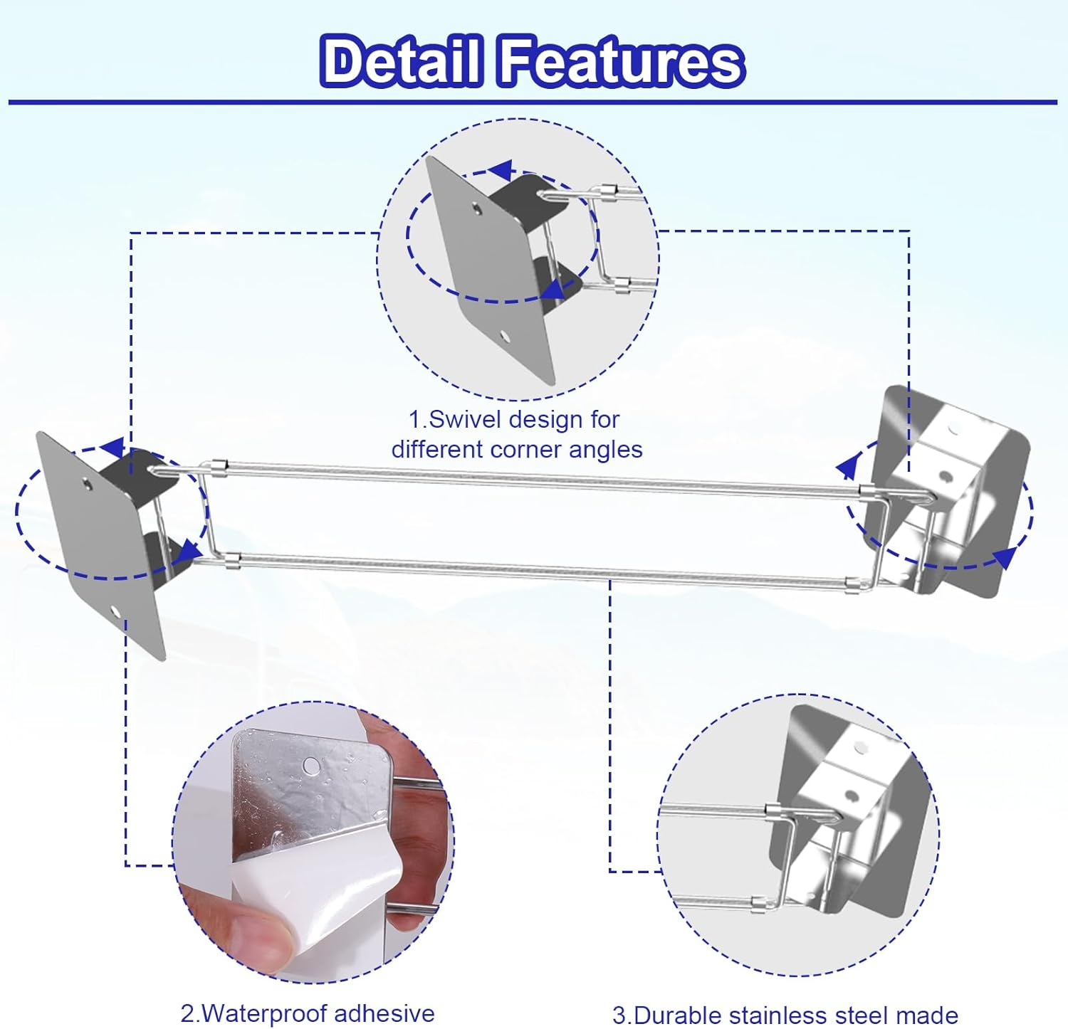 2PCS Rv Accessories for Inside, RV Shower Corner Storage Bar with 5PCS Hooks, Adjustable Tension Rods 7-13 Inches, Camper/Travel Trailer Accessories Organizing Kitchen/Bathroom image number 6