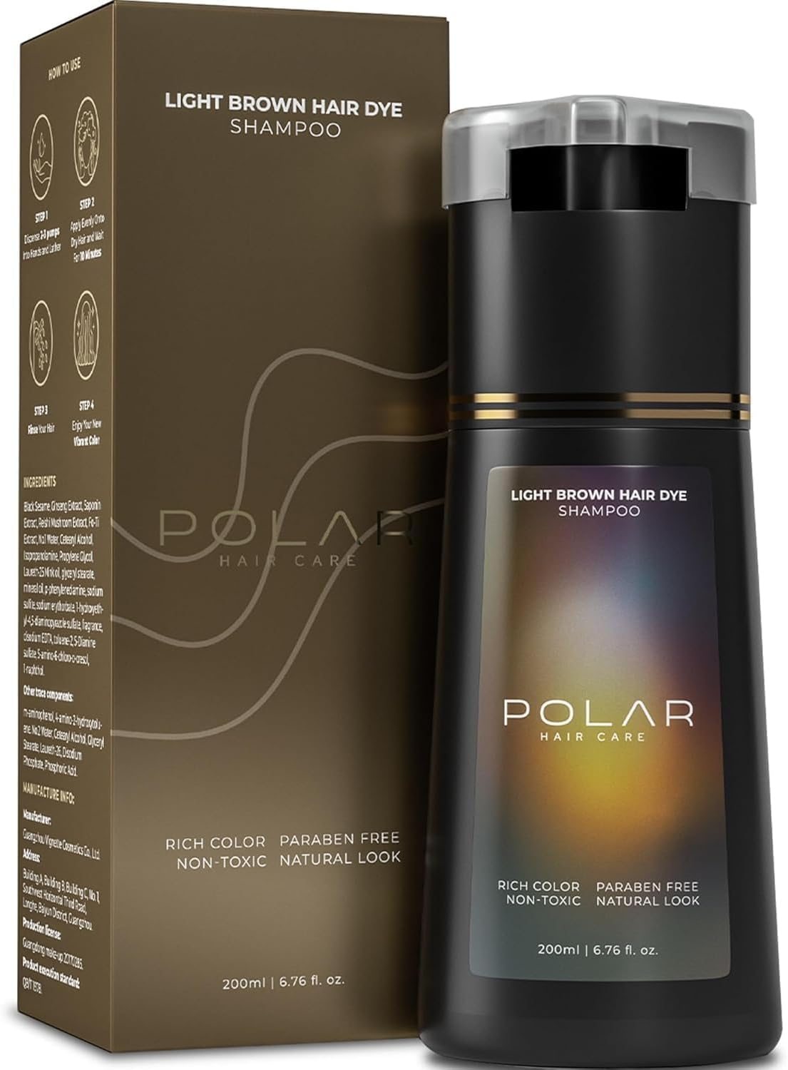 POLAR CARE Hair Dye Shampoo for Gray Hair for Women & Men - Natural Hair Dye Kit - 6.76 Fl Oz (Medium Brown)