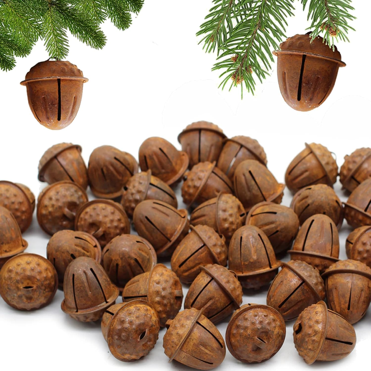 20 Pc Country Primitive Rusty Acorn Jingle Bells Rustic Farmhouse Home Decor for Christmas Crafting Autumn (Rusty Acorn Bells)