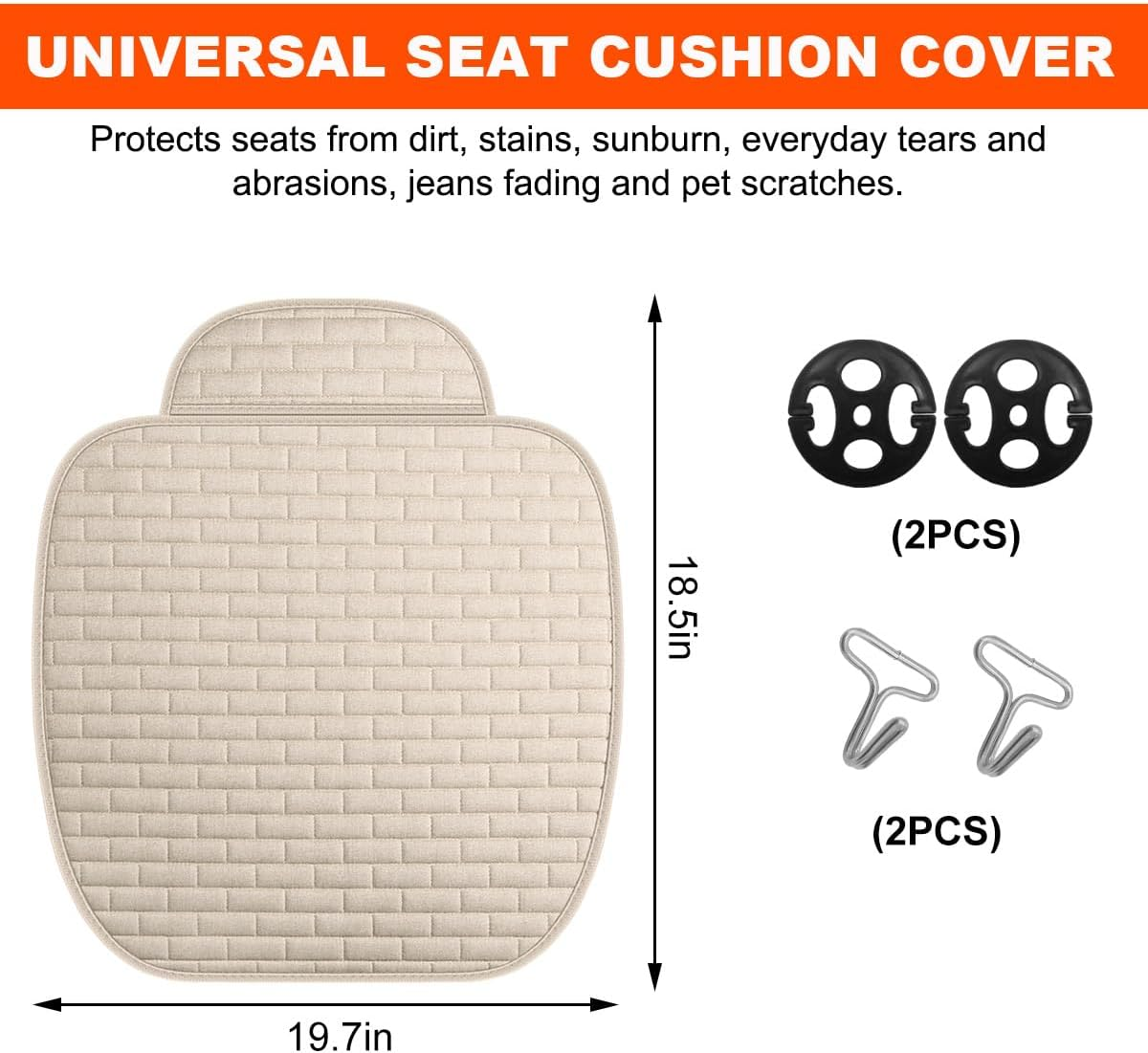 KVAEY Linen Back Car Seat Cover, Anti-Slip Long Bottom Rear Seat Cover Protector with Storage Pockets, Breathable Linen Rear Bench Seat Protector Cushion Pad for Most Vehicles (Beige, Front) image number 5