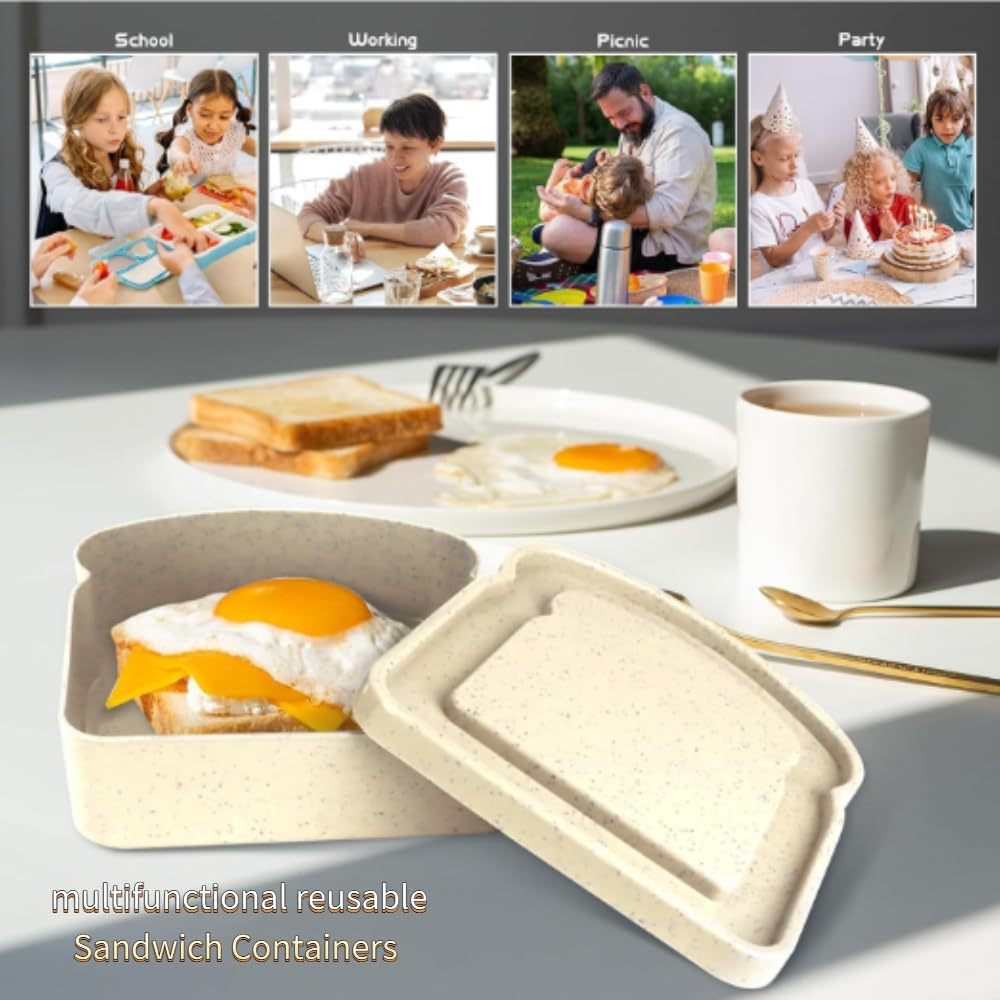 4 Pcs Reusable Sandwich Containers-Portable Sandwich Box with Lid-Colorful Toast Shape Sandwich Lunch Box Container for Activities-Food Storage Box with Lid for Lunch (4 Color) image number 5
