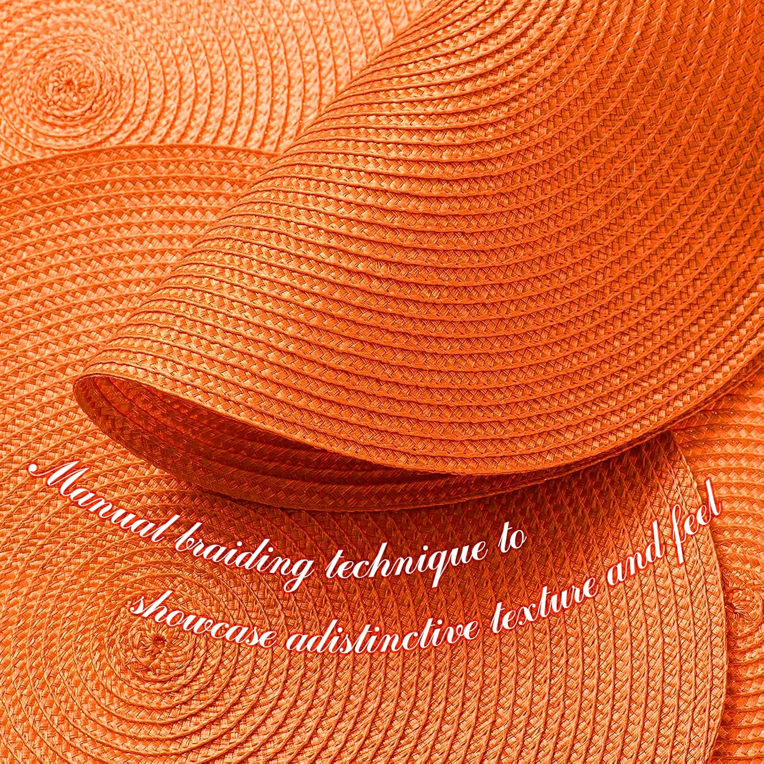 Round Braided Placemats Set of 4 15 Inch round Table Mats for Dining Table Heat Resistant Non-Slip Circle Place Mats (Orange) - Brown-4 image number 7