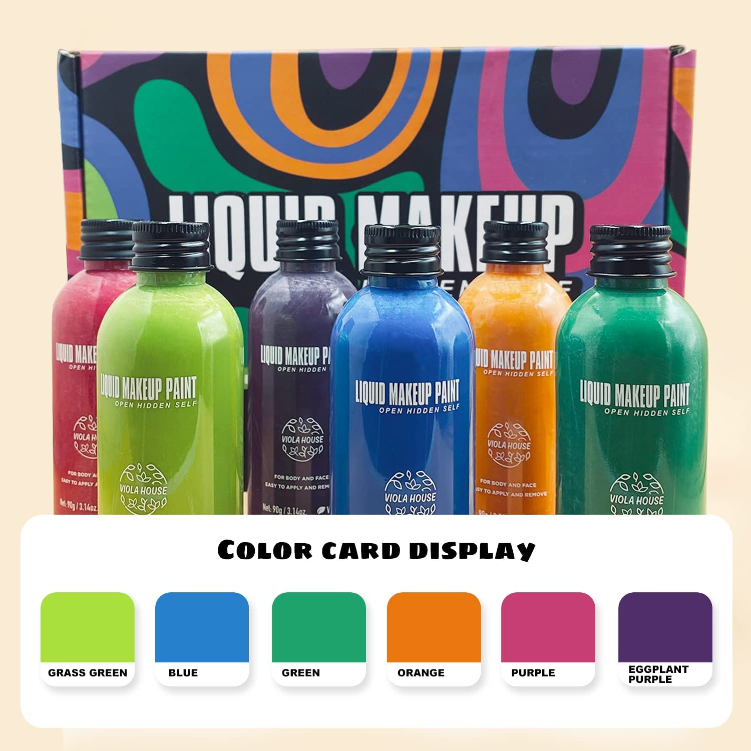 VIOLA HOUSE 6Pcs Face & Body Paints Set with 2Pcs Body Painting Brushes, Liquid Body Paints Kit Party Theater Makeup Professional Body Paint Christmas Thanksgiving Birthday Gift - Body Paints Set image number 5