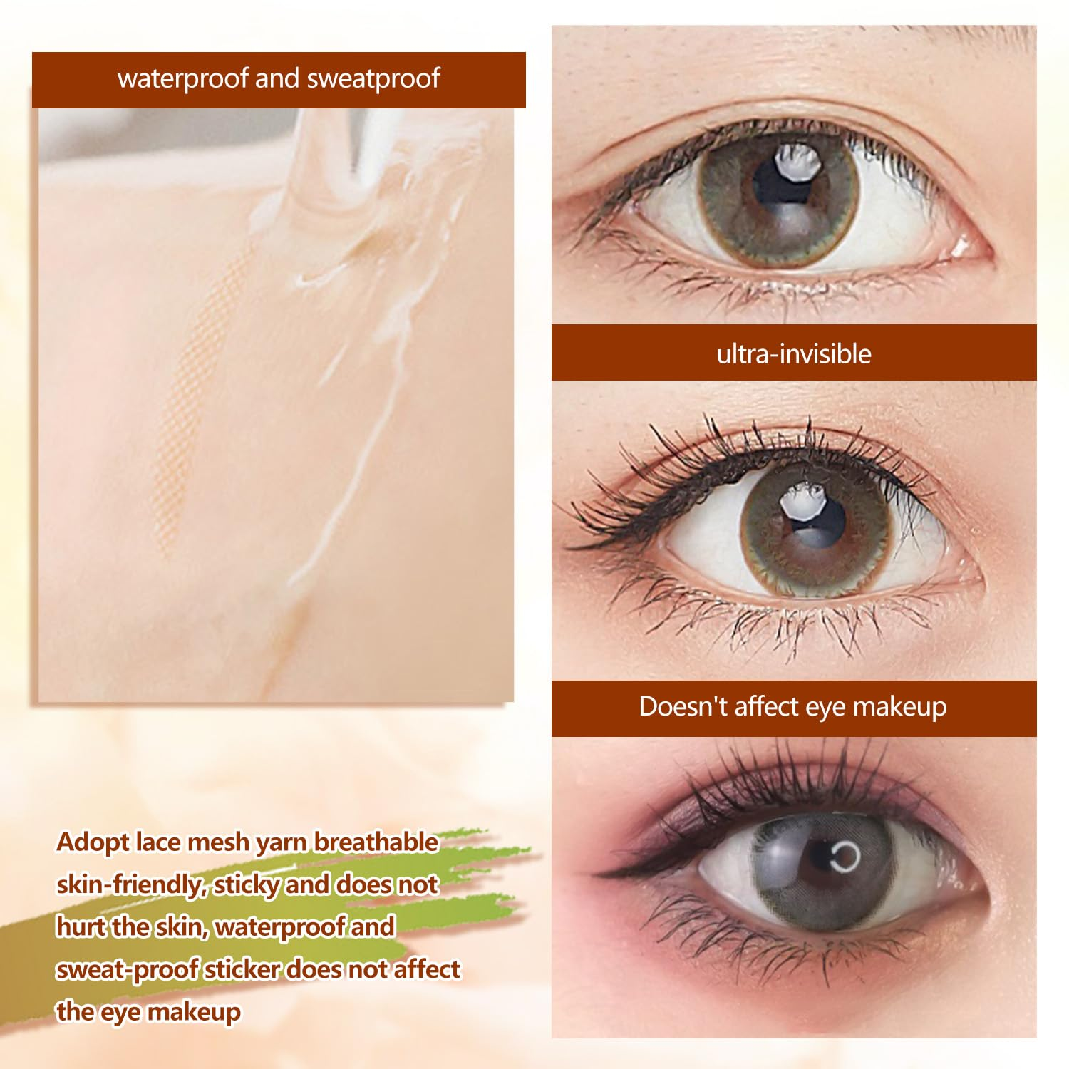 WALWAL Double Eyelid Lift Strips, Invisible Waterproof Eyelid Lifter Strips Stickers with Assisted Fit Fork Bar(480 Pcs, Oval) image number 2