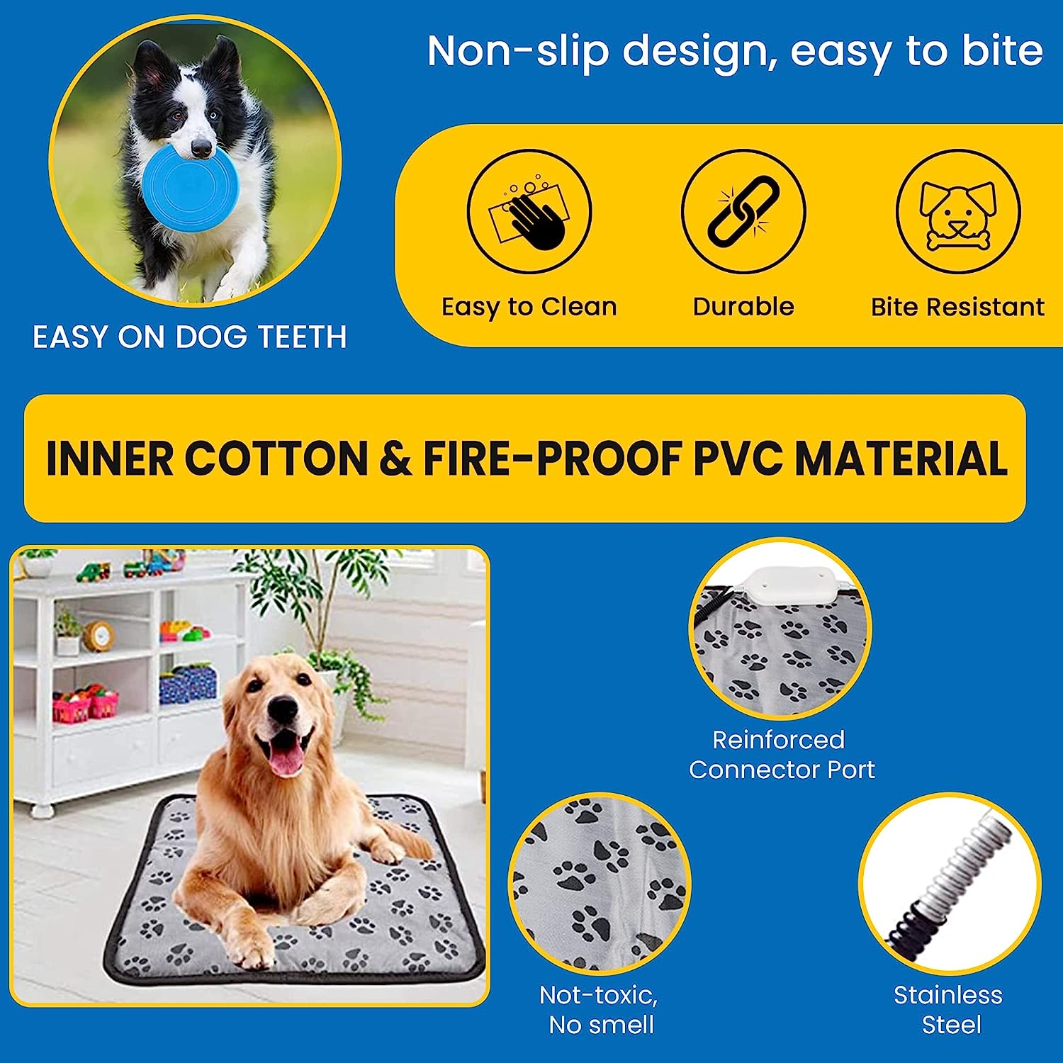 Ozzycozy Waterproof Pet Heated Mat for Cats and Dogs, Remote Controlled Heating Pad with Indicator, Bite-Resistant Cable - Gray Footmark Design, 45X45Cm, （Free Bonus: Pet Frisbee Toy） image number 2