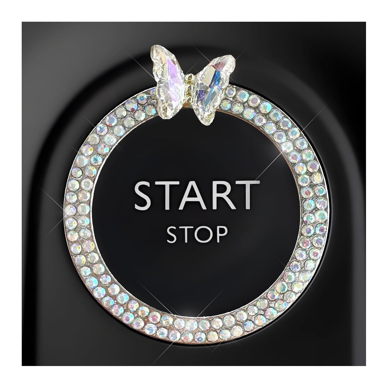 Bling Ring Emblem Car Accessories, Sparkling Butterfly Car Buttons and Knobs Ring, Girly Butterfly Diamond Car Engine Start Button Cover, Key Ignition Knob Ring Decoration for Women (Red)