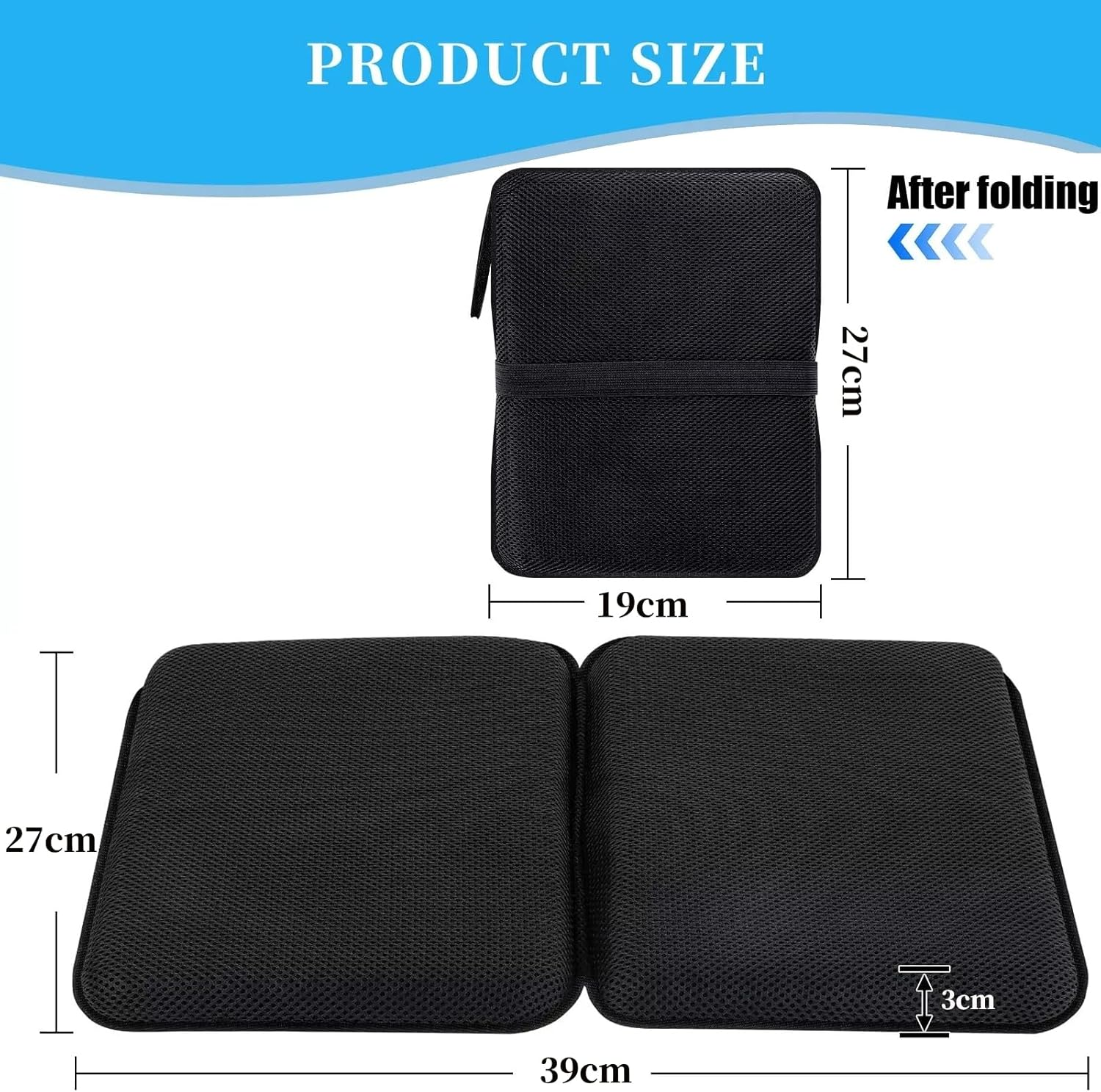 Portable Gel Seat Cushion，Foldable Office Chair Cushion，Car Seat Cushion for Long Sitting Pressure Relief，Tailbone Cushion for Office Chair Car Stadium Airplane Travel, Sciatica, Tailbone Pain Relief