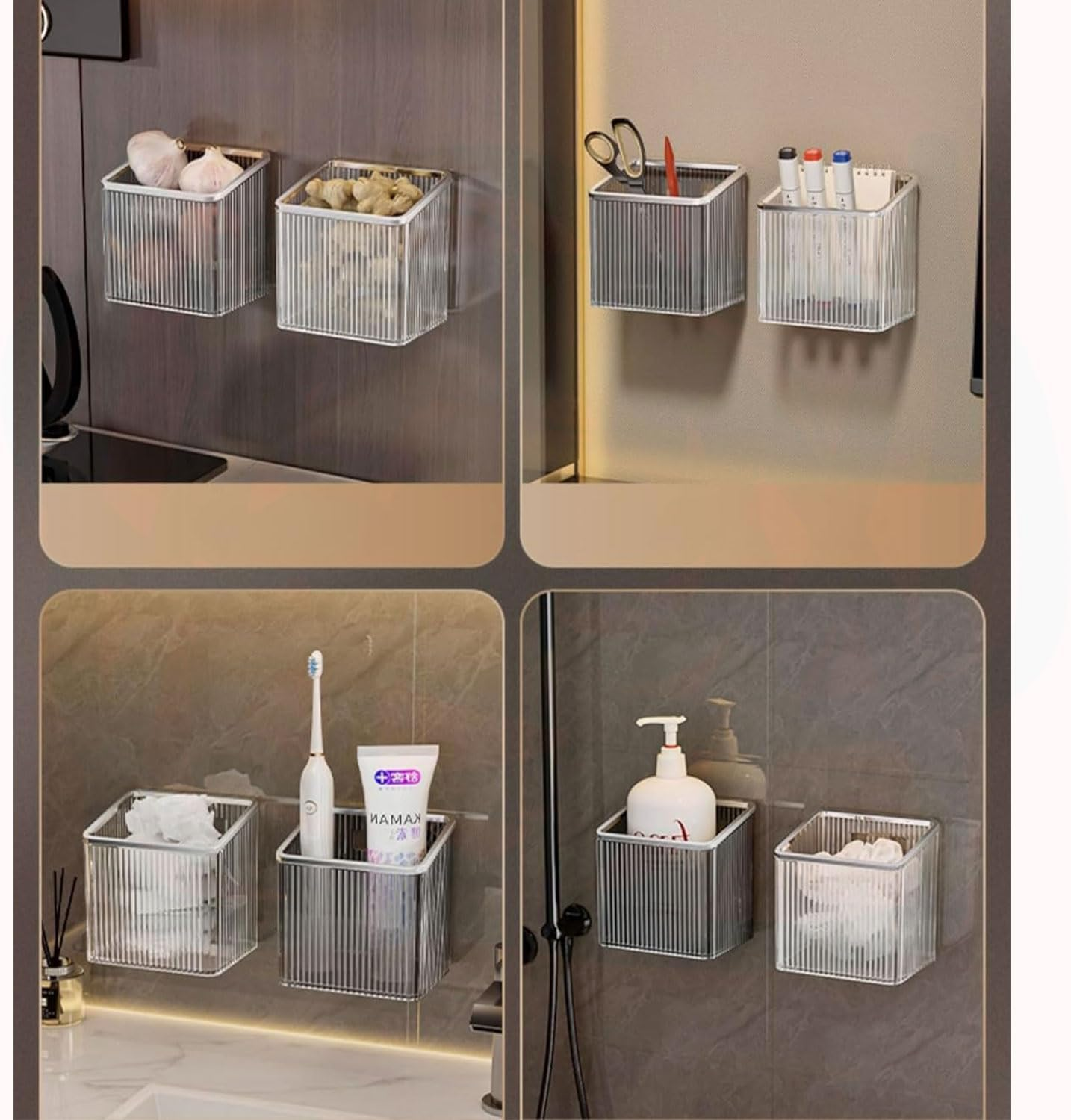 YIRANJIA 2-Pack Adhesive Shower Organizer for Bathroom Tooth Brush,Toothpaste,Razor,Makeup Brush,Cosmetic Bucketsilver