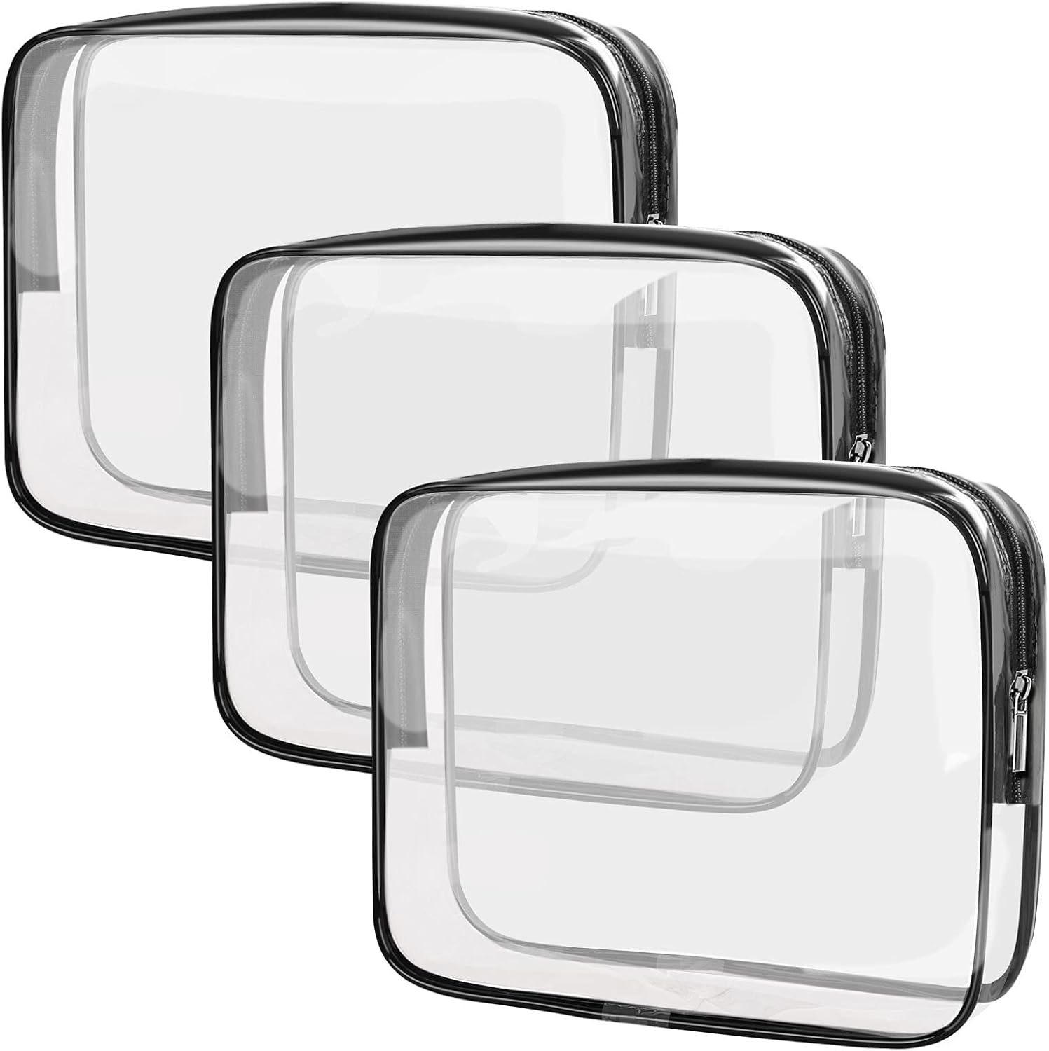 Clear Makeup Bags, 3 Pcs Cosmetic Makeup Bags Set Clear PVC with Zipper Handle Portable Travel Luggage Pouch Airport Airline Vacation Organization (Black) image number 5