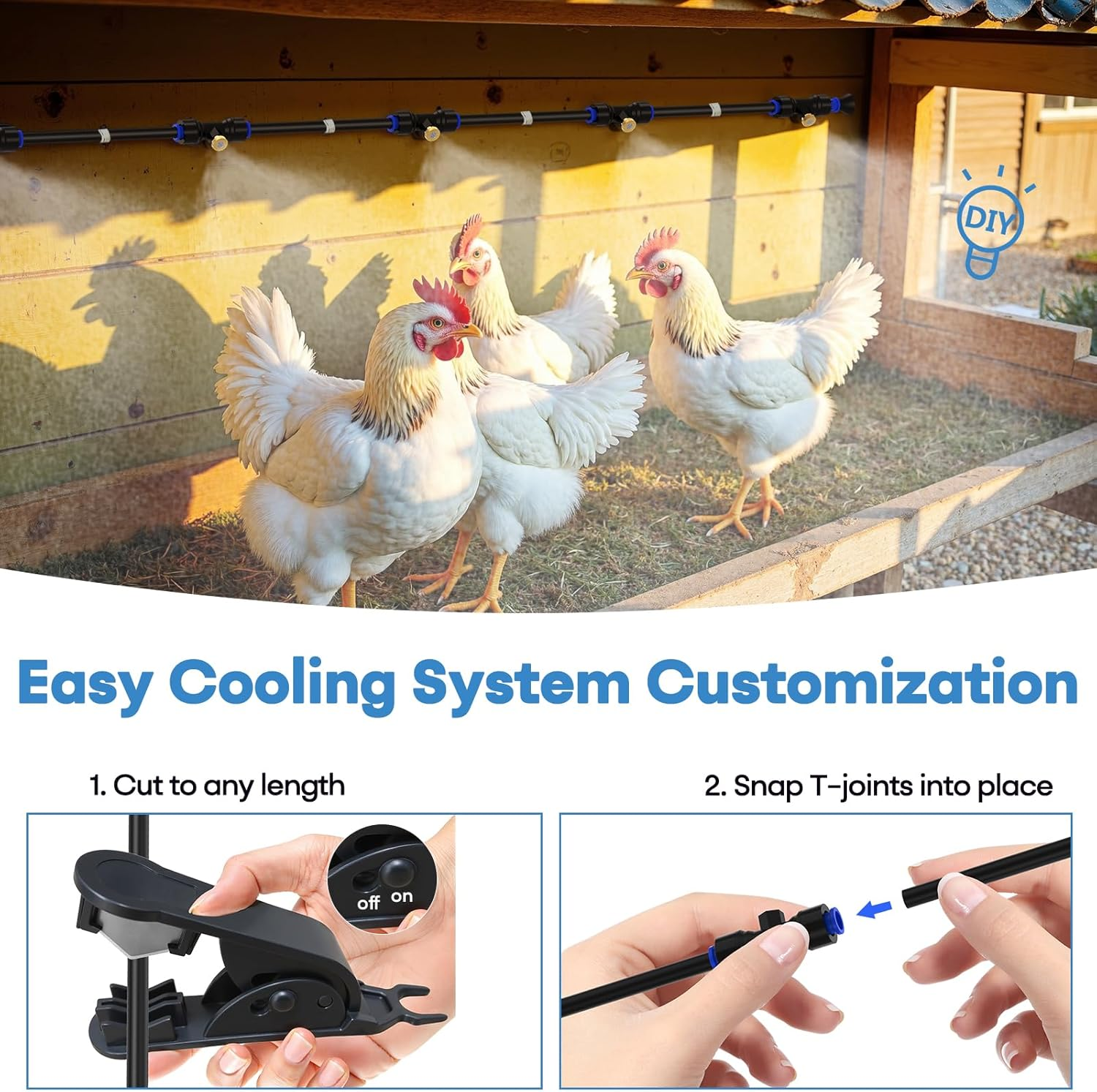 Chicken Coop Mister, 26FT Chicken Cooling System with 12 Brass Misting Nozzles, Filter, Cutter & 3/4" Adapter, Backyard Chicken Misters for Coop, Chicken Coop Accessories for Summer Heat