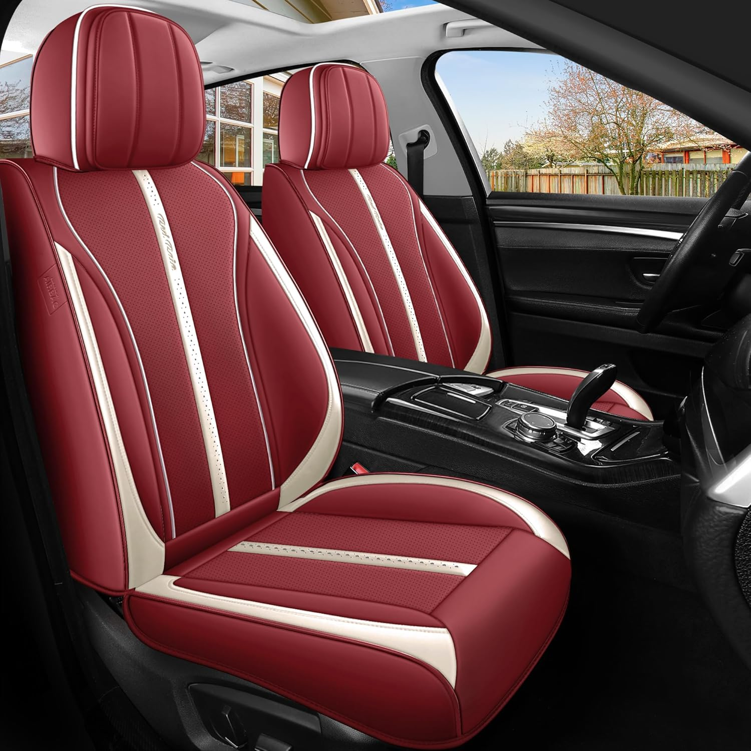 Blue Seat Covers Auto Seat Cushion Covers Leather Universal Seat Covers 2/3 Covered 11PCS Fit Car/Auto/Suv (A-Dark Blue) - A-Dark Blue image number 4