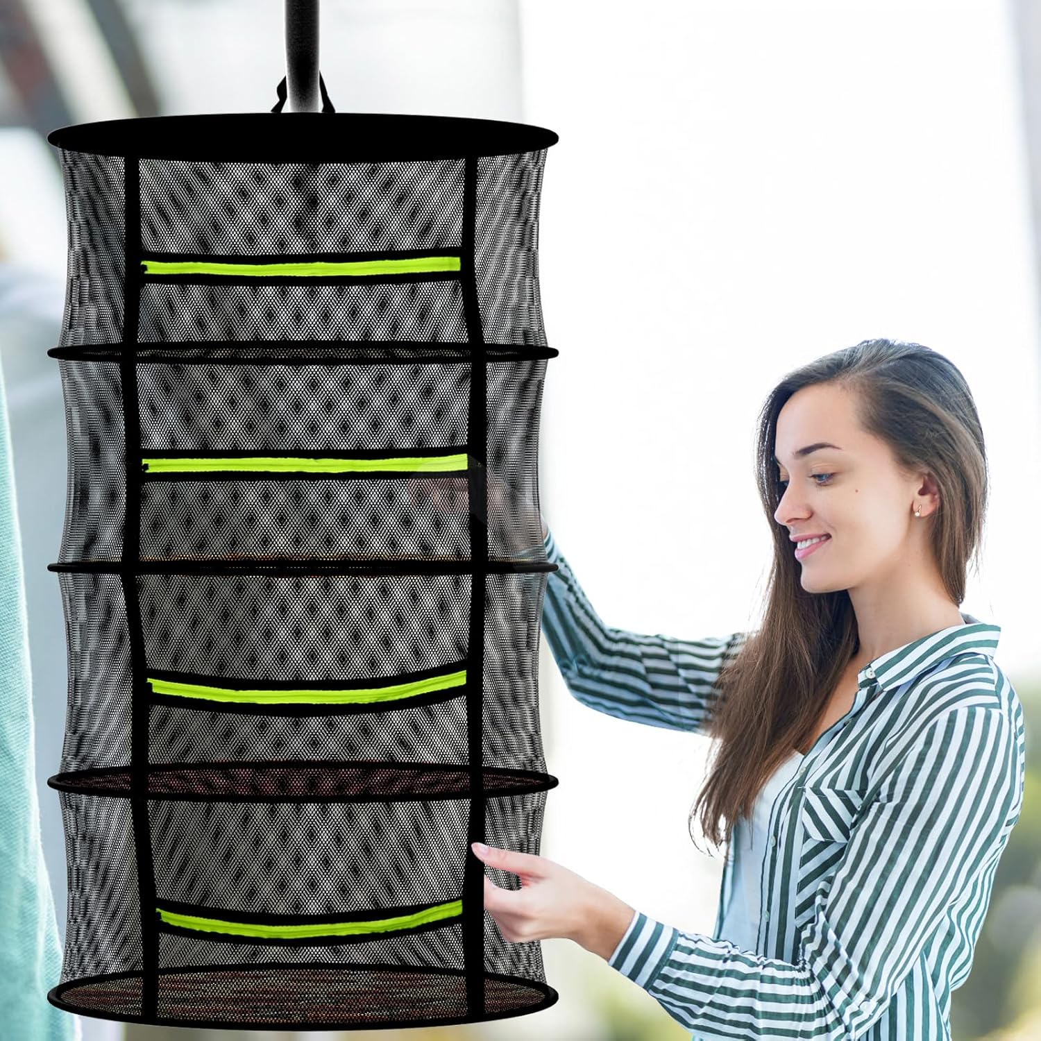 MEKOLIFE Herb Drying Rack - Mesh Drying Rack - Herb Drying Rack Hanging with Green Zipper & Garden Pruning Shears for Drying Herb - Hanging Drying Rack - Plant Drying Rack (6 Layers) image number 1