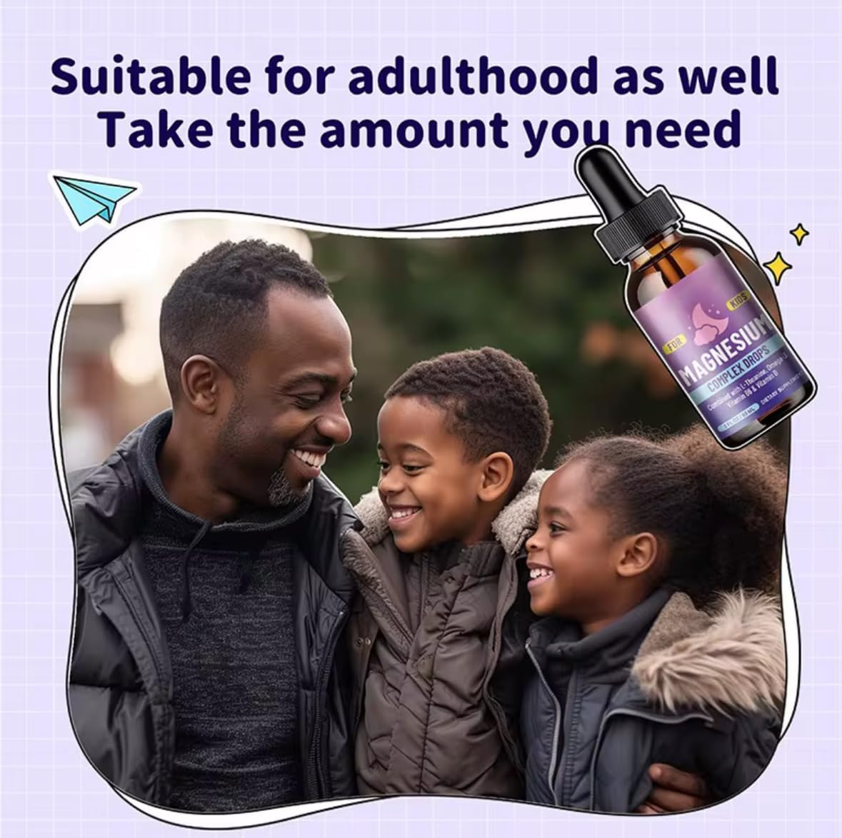 Kids Magnesium Glycinate Liquid Drops with L-Theanine, Omega-3, Vitamin B6 & Vitamin D3, Strawberry Flavour Calm & Wellness Support, Easy Dropper Liquid Supplement for Children, 60 Ml (2 Fl Oz) image number 1