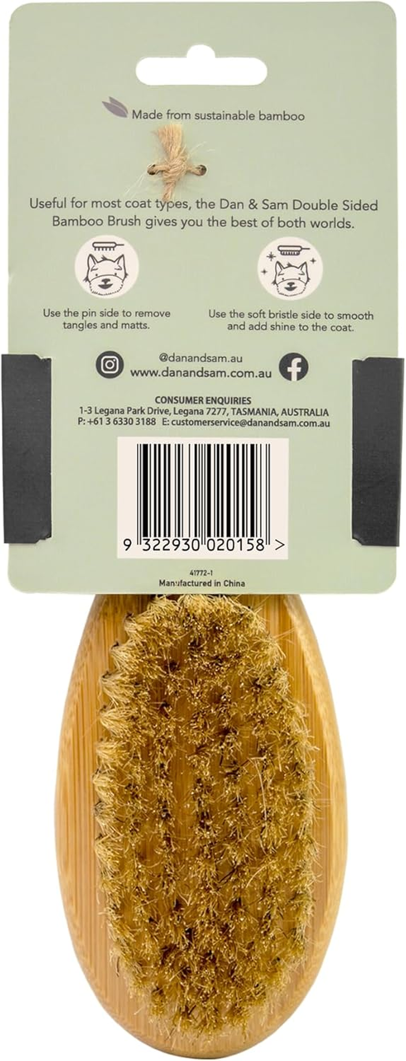 Dan & Sam Bamboo Double Sided Brush, Large - Eco-Friendly Grooming Tool, Natural Handle, Soft & Firm Bristles - Ideal for Pets with All Coat Types