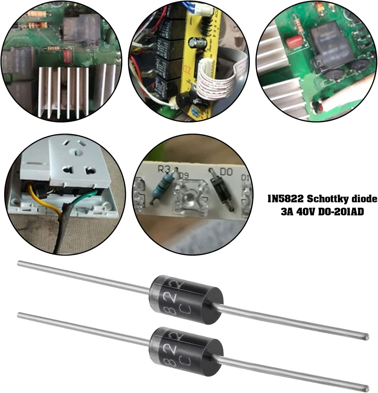 SING F LTD 40PCS 1N5822 Schottky Diodes 3A 40V Schottky Barrier Rectifier Diodes Electronic Components for Solar Panel Charger Circuit Product Development