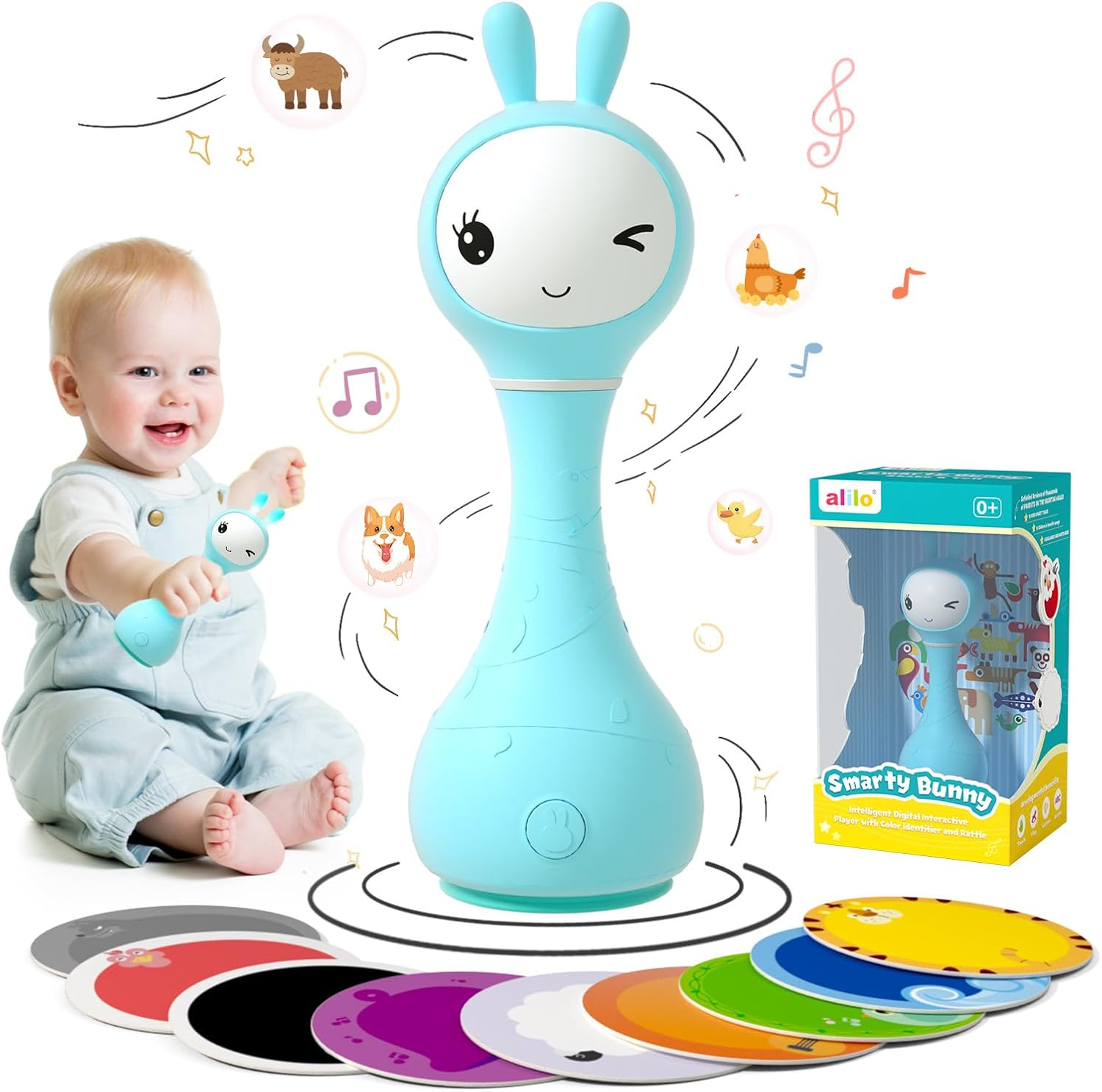 Alilo Smarty Bunny Baby Musical Rattle Toys for Infant 0-6-12-24 Months, Christmas Gift for Boys Girls, with 66 Rattle Sound Effects,16 Nursery Rhymes,13 Stories, 5 Soothing Music White Noise Pink