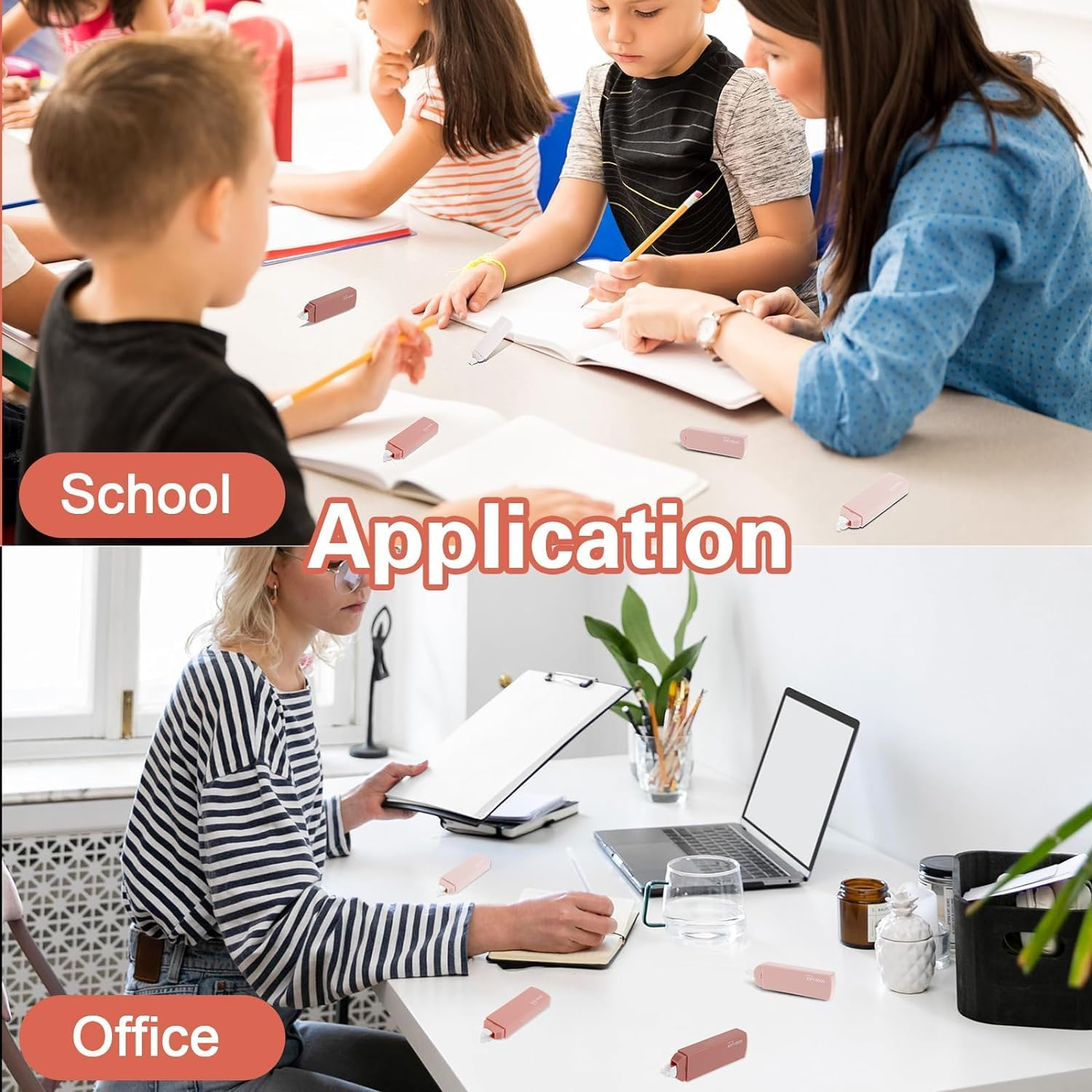 6 Pcs White Out Correction Tape, Cute Macaron Color for Instant Correction, for Students and Office Workers (Gradient Pink) - Gradient Purple image number 4