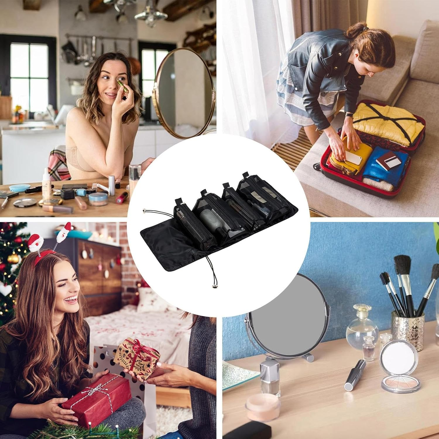 Roll up Cosmetic Bag - 53X22X5Cm Black Compact Travel Organizer Case, Cosmetic Storage, Foldable Toiletry Pouch, Portable Vanity Kit | Make up for Women Travel Holiday Use Quo, Black, Se R&eacute;f&eacute;rer Au - Black image number 5