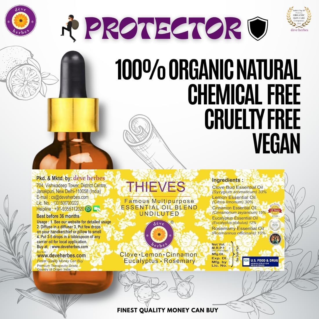 Deve Herbes Thieves Multipurpose Essential Oil Blend Infused Spray for Aromatherapy and Topical Skin Application for Kids and Adults 30Ml (1 Oz) image number 3
