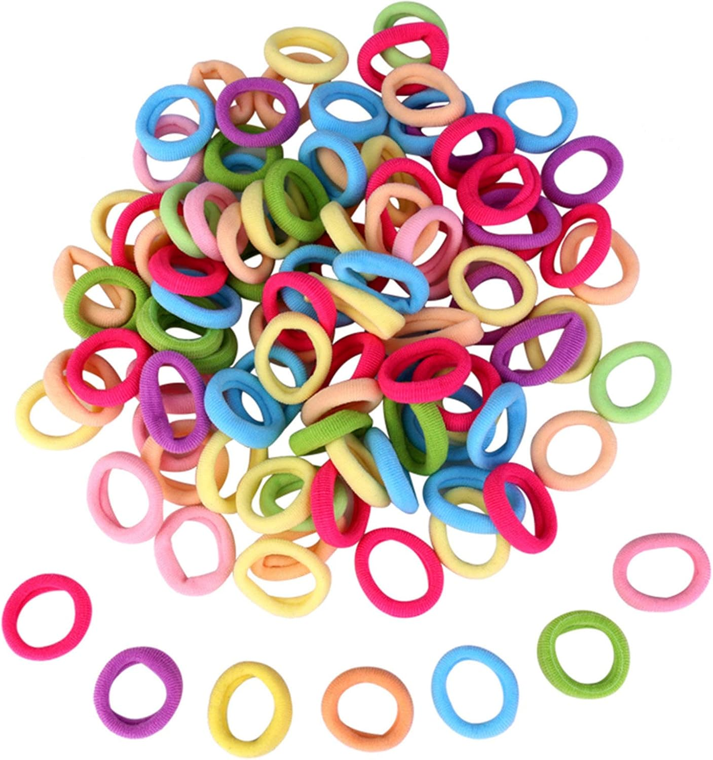 Mini Hair Bands for Girls, Zingso Colored Soft Small Tiny Elastic Hair Ties Rubber Bands Hair Bands Ponytail Holders for Baby Kids Girls (Colourful (100PCS))
