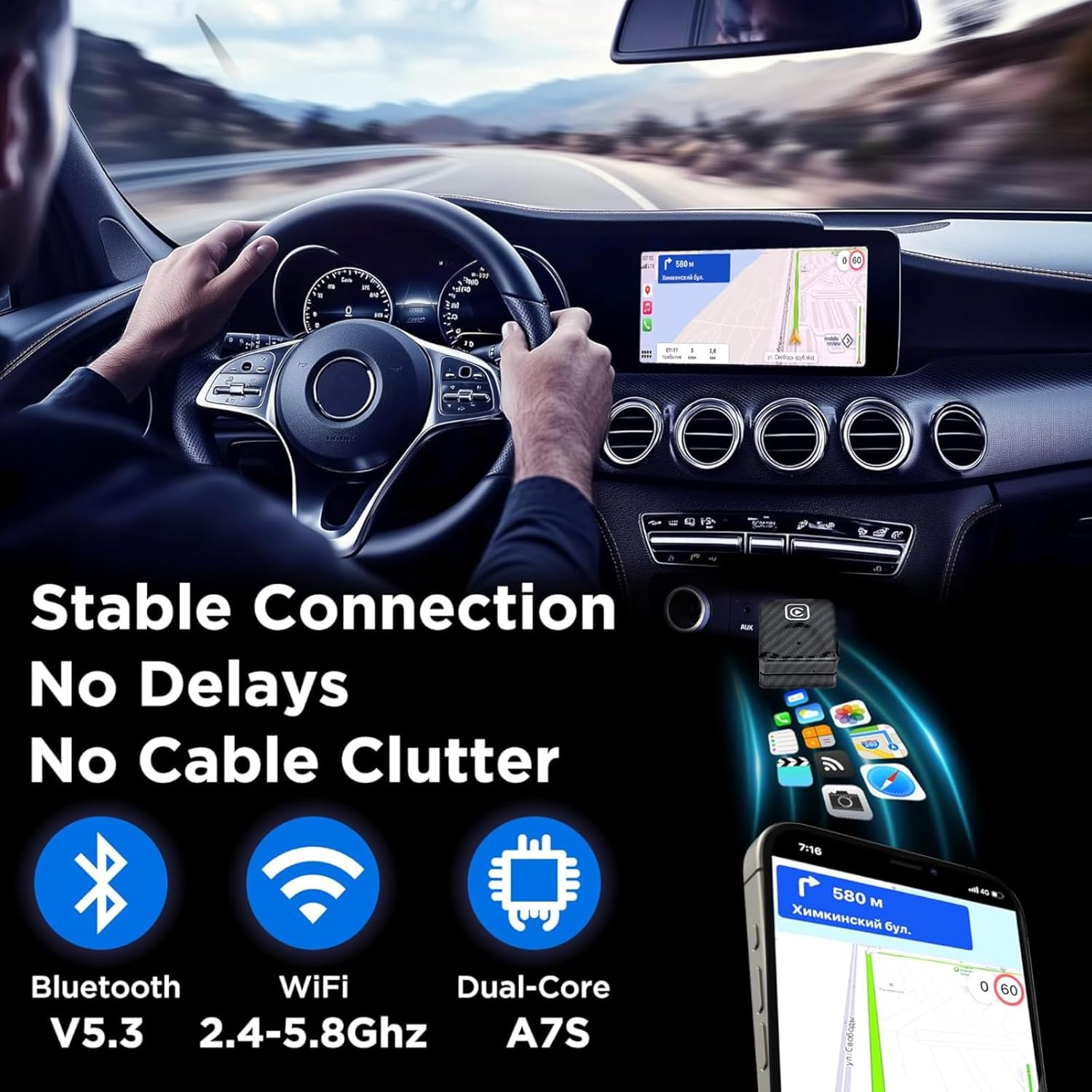 Zurligi 2 in 1 Wireless Carplay Adapter & Android Auto Adapter, 2025 Upgraded, Converts Wired to Wireless, Plug & Play, 5Ghz Wifi Auto Connect Compatible with OEM Wired Carplay & Android Cars (S) image number 3