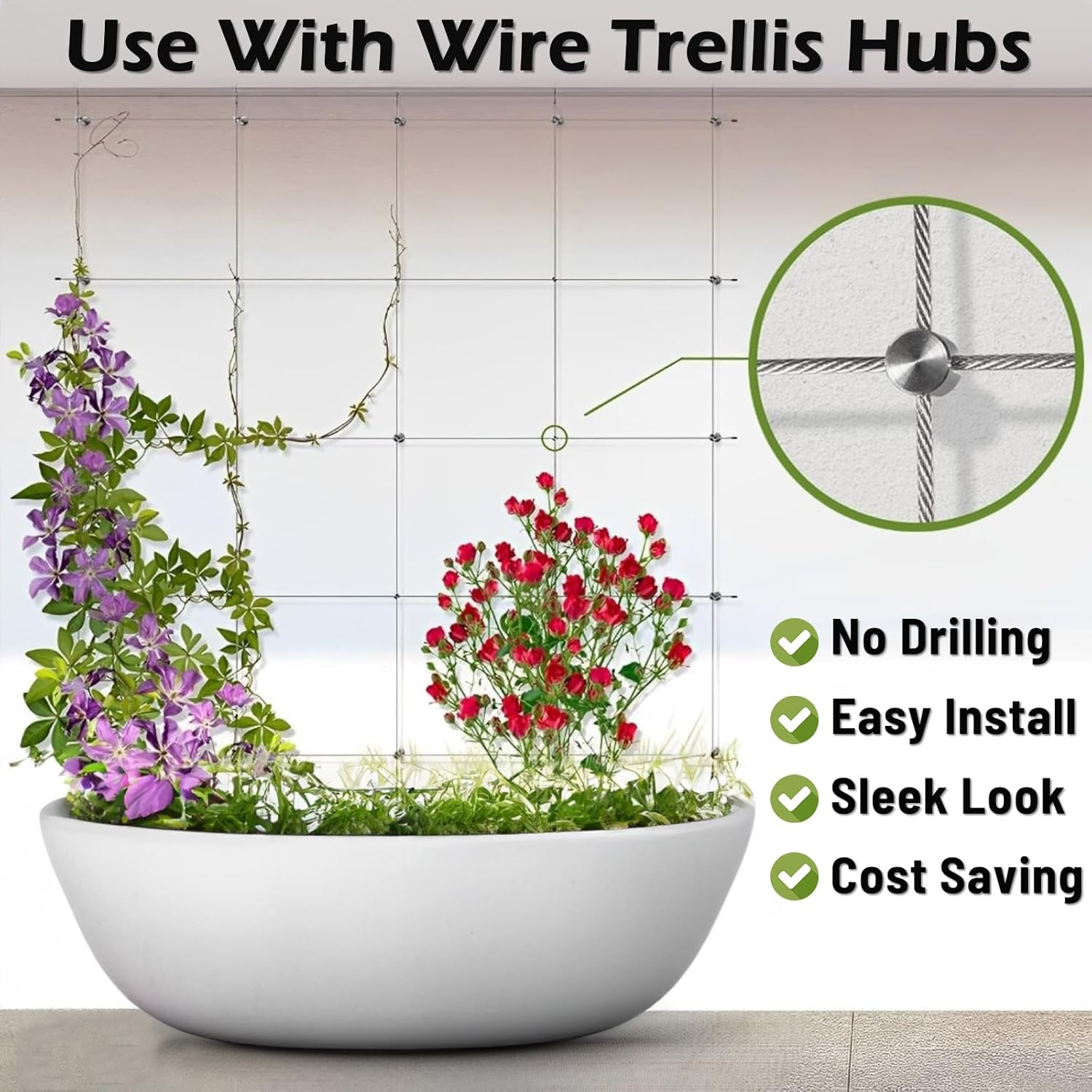 Acemaker 20PCS Cross Cable Clamps, T316 Stainless Steel Cross Clamps for 1/8" Wire Rope or Rod Fittings, No Drilling Required Clips for Wire Trellis Kits, Espalier Cable Trellis System (Invisible) image number 2