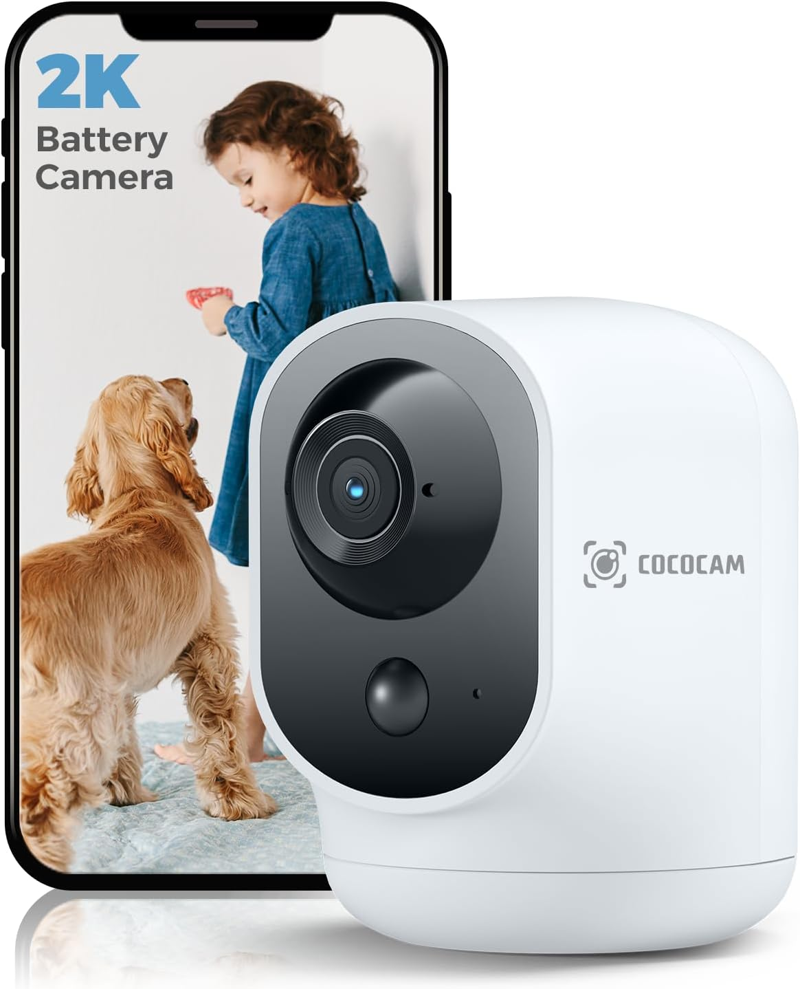 COCOCAM 2K Indoor Pan/Tilt Security Camera with 5200Mah Battery, Wifi Camera, Wireless for Baby Monitor/Pet Camera/Home Security, AI Recognition, PIR Human Detection, Compatible with Alexa (1)