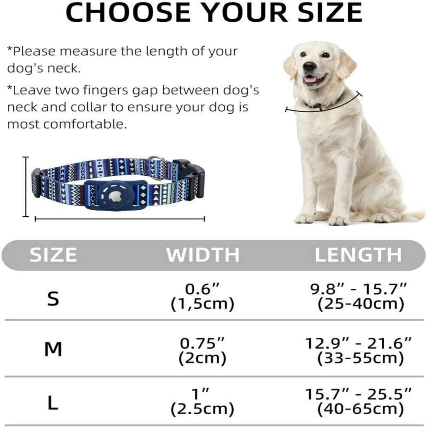 PUSHY. D Airtag Cat & Dog Collar Bohemian Soft Rubber Airtag Protective Case Polyester Dog Collar Adjustable Soft Ethnic Style Colar Suitable for Large, Medium and Small Dogs and Cats(Blue,M)