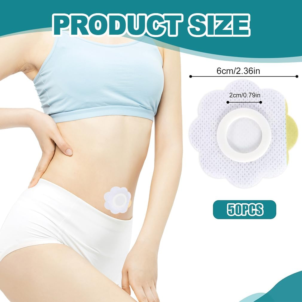 50Pcs Castor Oil Pack Wrap for Belly Button, 6Cm Non-Woven Castor Oil Patches, Self Adhesive Belly Button Patch, Highly Absorbent Castor Oil Patches for Work Sleep (Without Oil) (8CM) image number 2
