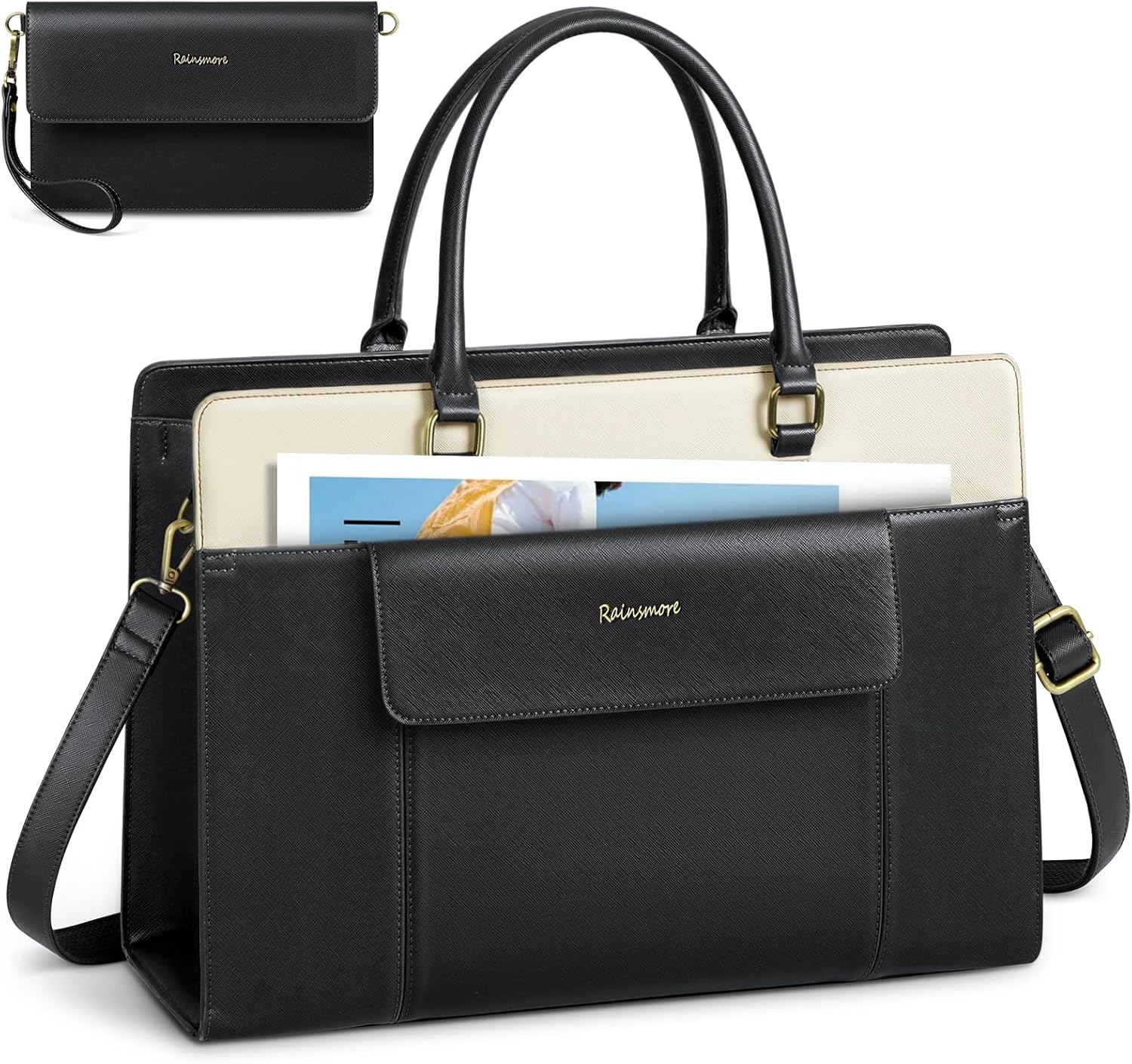 RAINSMORE Laptop Bag for Women 15.6 Inch with Clutch Purse, 15.6 Inch