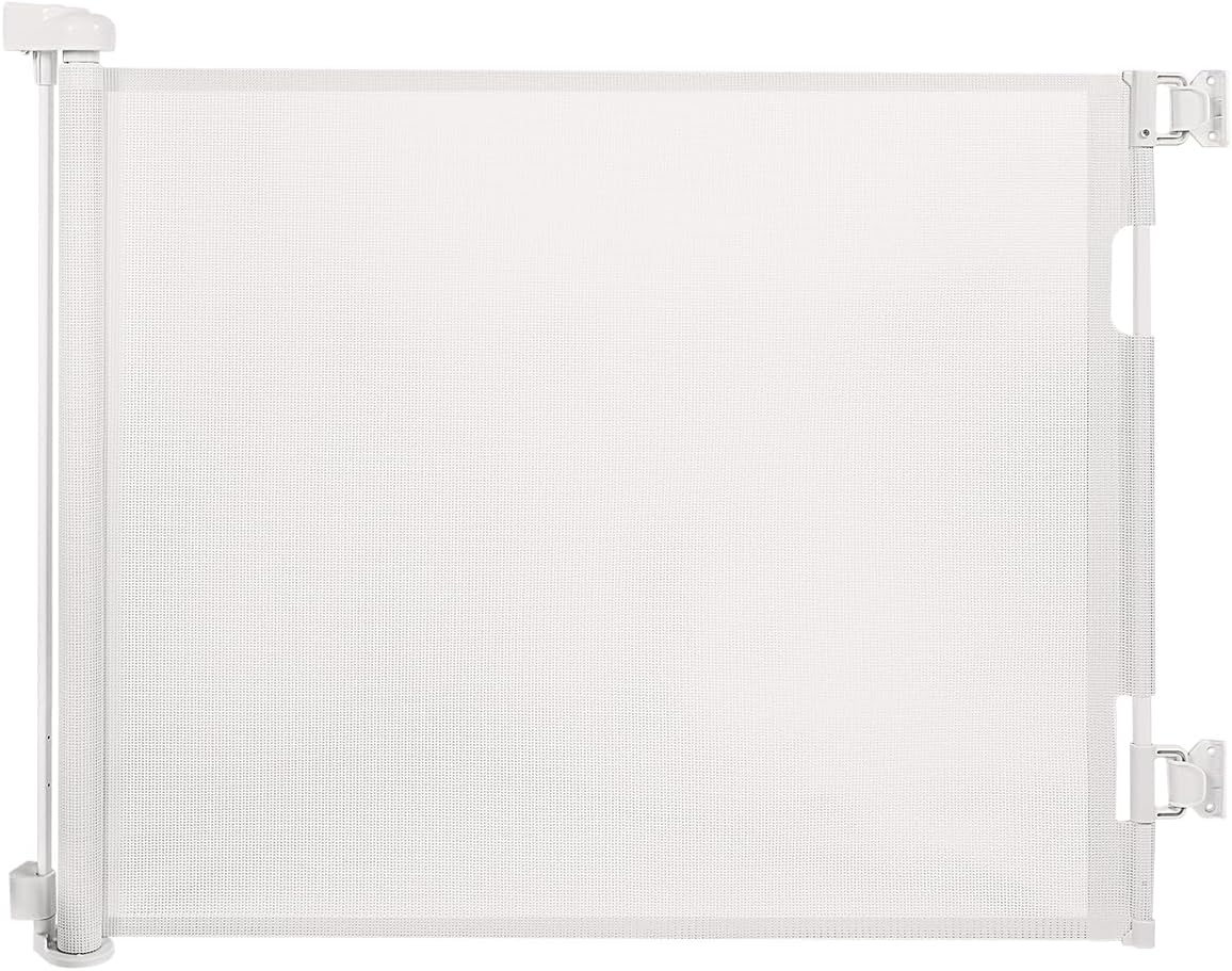 Dearlomum Retractable Baby Gate,Mesh Baby Gate or Mesh Dog Gate,33" Tall,Extends up to 71" Wide,Child Safety Gate for Doorways, Stairs, Hallways, Indoor/Outdoor,White