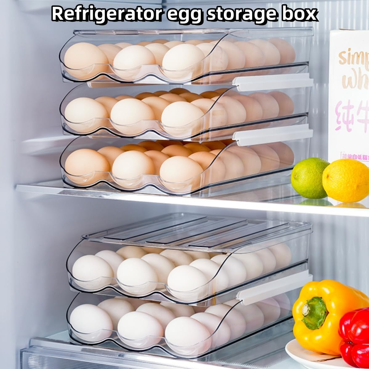 Egg Holder for Fridge, Egg Organizer for Refrigerator, Automatic Rolling Egg Container, Egg Storage Container Organizer, Clear Plastic Egg Tray, Egg Dispenser, Egg Rack (Double-Layers) image number 4