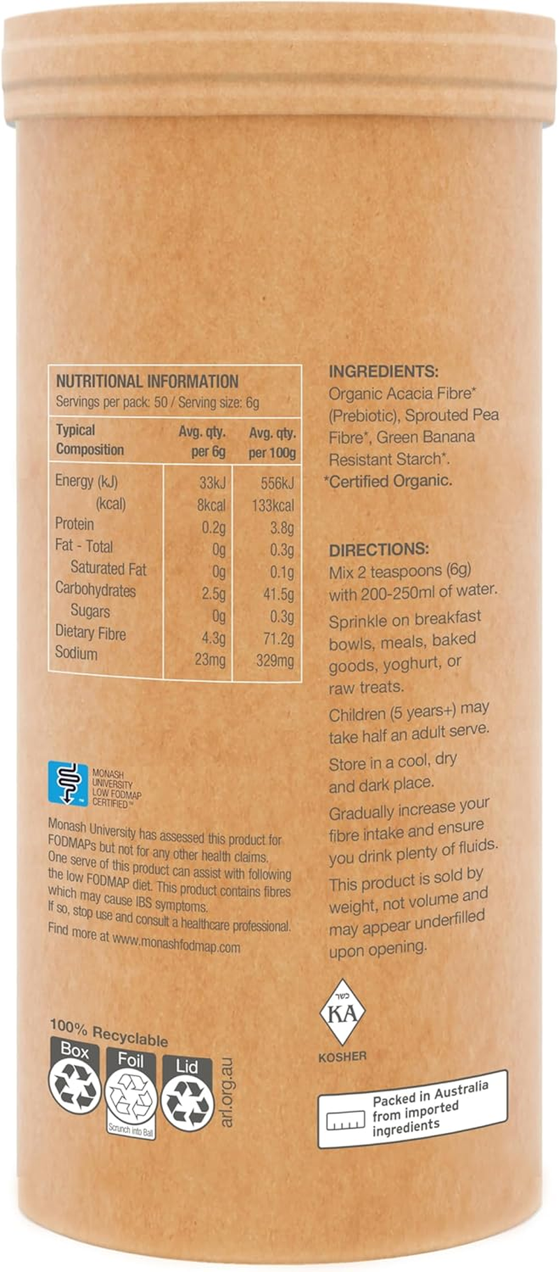 Raw Real Food Nutrients Organic Fibre &ndash; Gut Health & Regularity Support | Low FODMAP Prebiotic from Green Banana | Plant-Based, Vegan, Certified Organic, Irritation-Free, Unflavoured &ndash; 300G image number 1