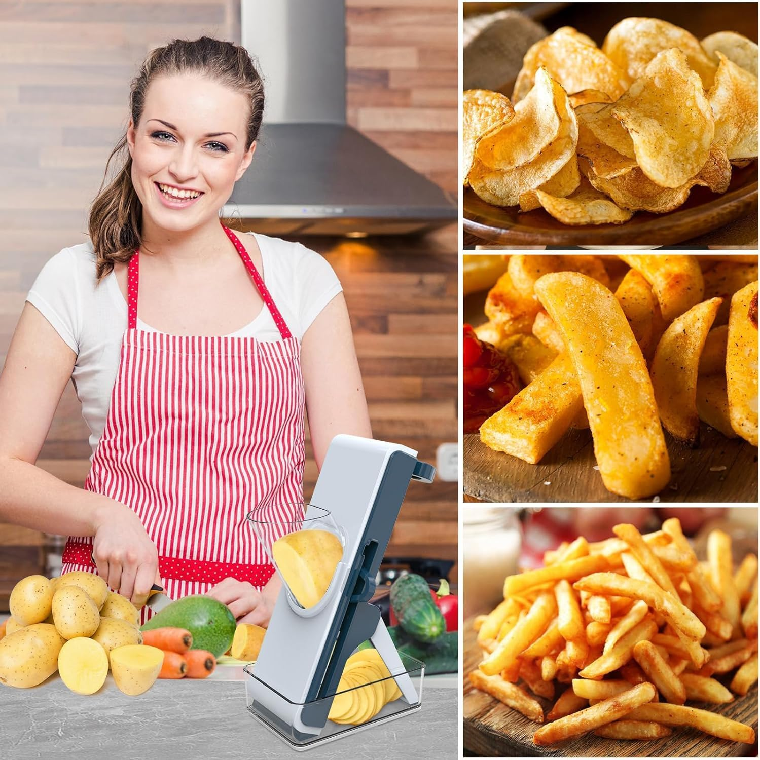 Safe Mandoline Slicer - Potato Slicer, Adjustable Vegetable Food Slicer Chopper, French Fry Cutter, Julienne Slicer, Professional 3 in 1 Chopping Artifact for Kitchen Chef Meal Prep image number 1