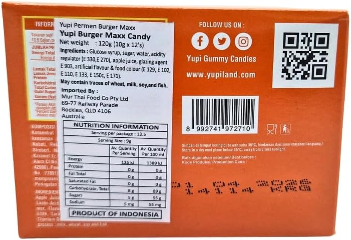 Yupi Burger Max Candy 10G*12