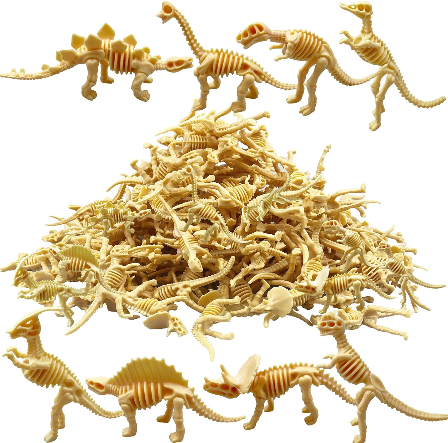 150PCS Dinosaur Fossil Skeleton Dinosaur Skeleton Toys Assorted Figures Dino Bones for Birthday Party Science Play Dino Sand Dig Party Favor Decorations 2.5Inch (150Pcs)