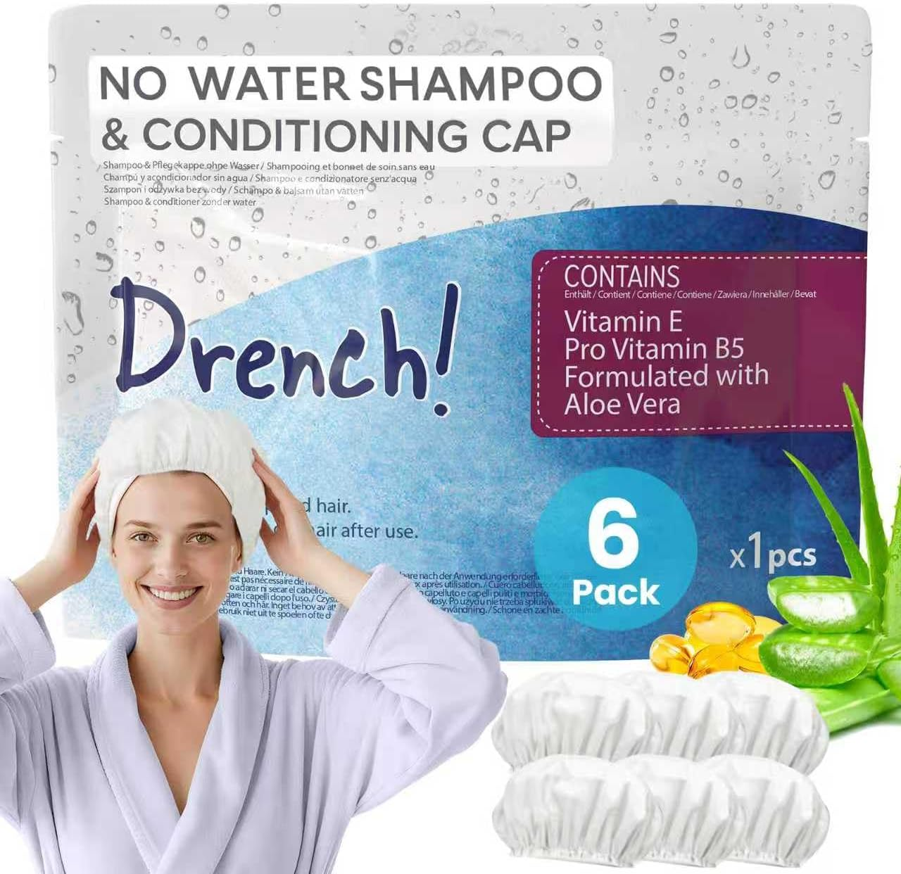 No Rinse Shampoo Caps (5 Pack) | Luxury Haircare with No Drips, Mess or Residue. No Water Needed, Just Massage the Cap and Towel Dry! (By Drench! Medical) image number 5
