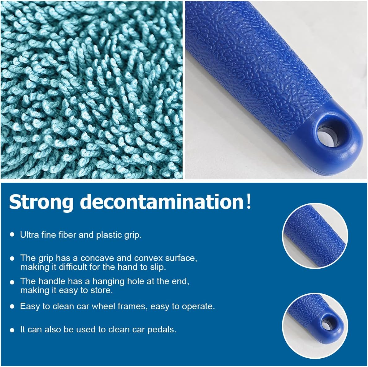 AICEL 2 Pcs Wheel Brush, Soft Microfiber Metal Free Rim and Wheel Brushes Kit, Easy Reach Tire Detailing Washing Tool, Professional Grade Scratch Free Wheel Cleaning Set for Cars, Motorcycles (Blue) image number 1