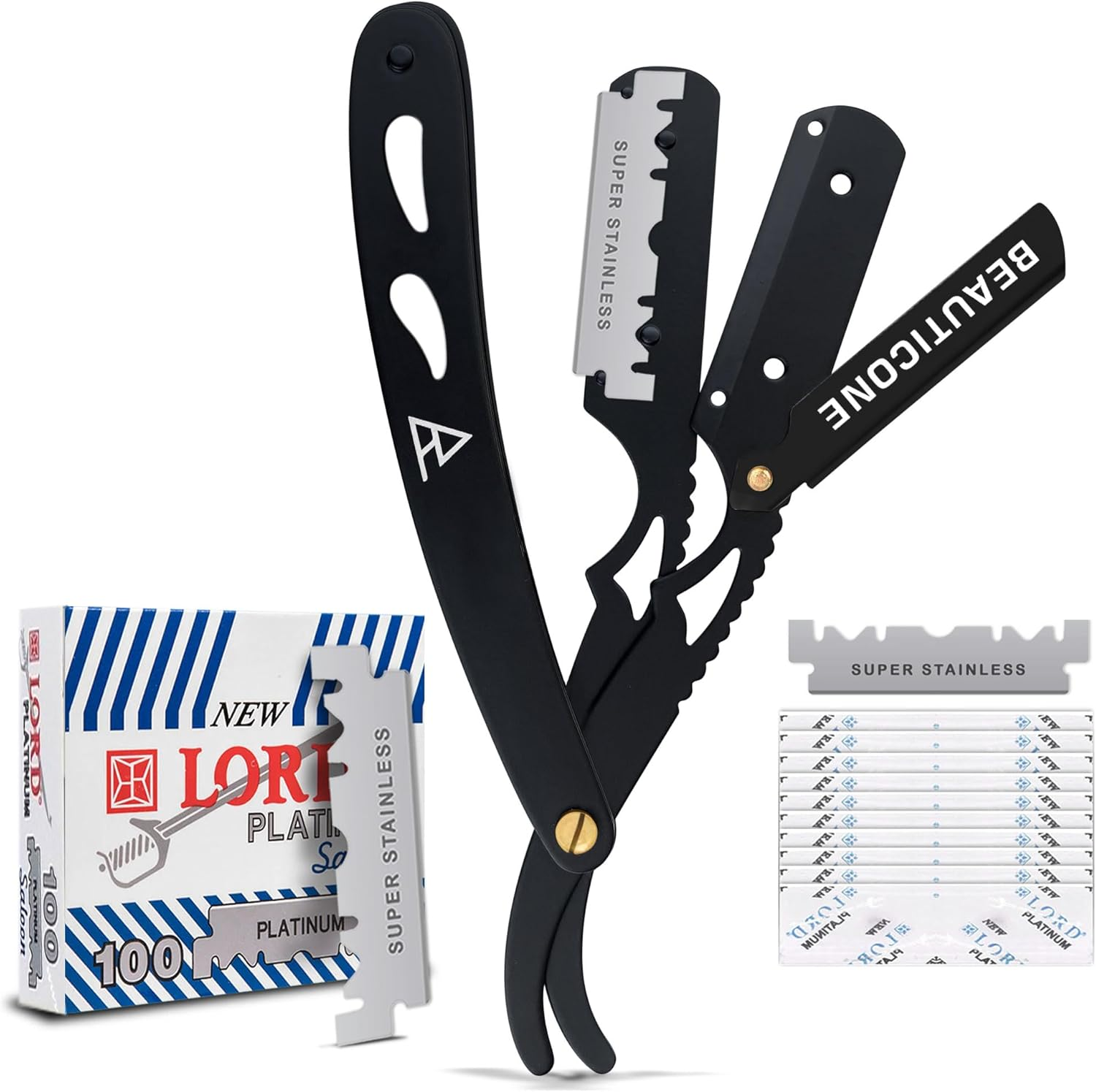 Straight Razors for Men, Straight Edge Razor, 100 Single Edge Blades, Stainless Steel, Barber Razor for Men'S Shaving, Barber Shaving Knife, Swinglock