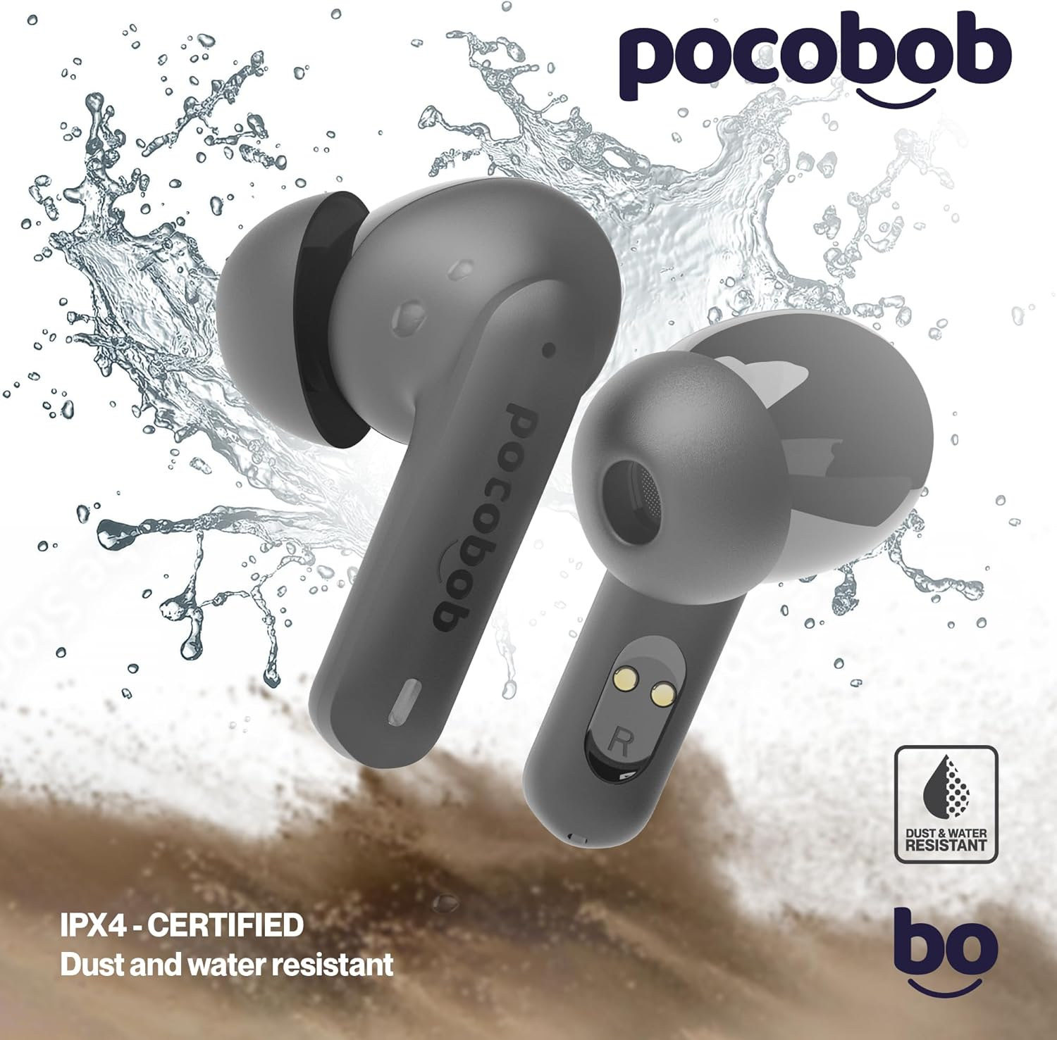 Pocobob 8 Bluetooth 5.3 In-Ear Headphones with Microphone, ENC, App Control, 32 Hours Battery, Touch, USB-C, IPX4 Water Protection - True Wireless Earbuds - Black image number 3