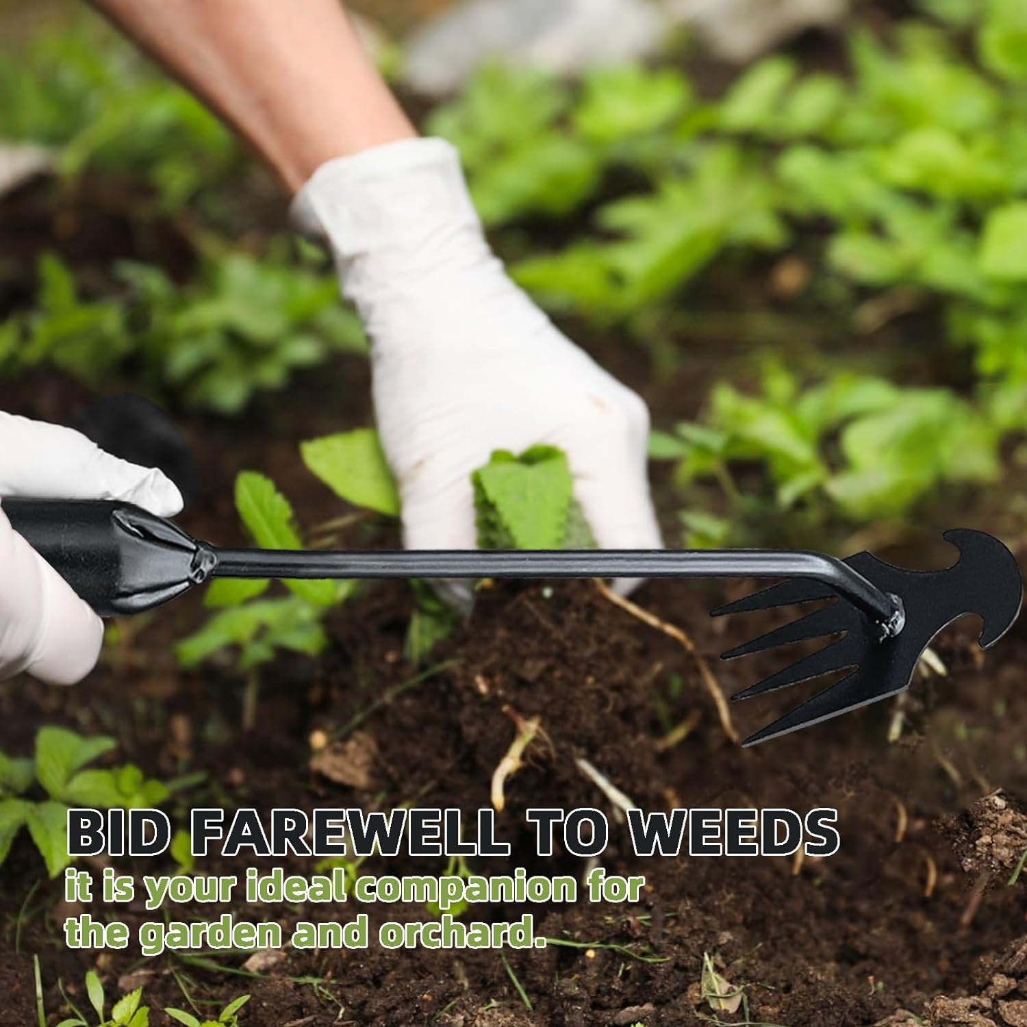 Weed Puller Tool, 2 Pcs 4 Teeth Durable Garden Weed Pulling Tool, Portable Garden Weeder Tool with Gloves for Vegetable Gardening, Backyard Farm Weeding Tool (15.74 Inch / 40 Cm) image number 1