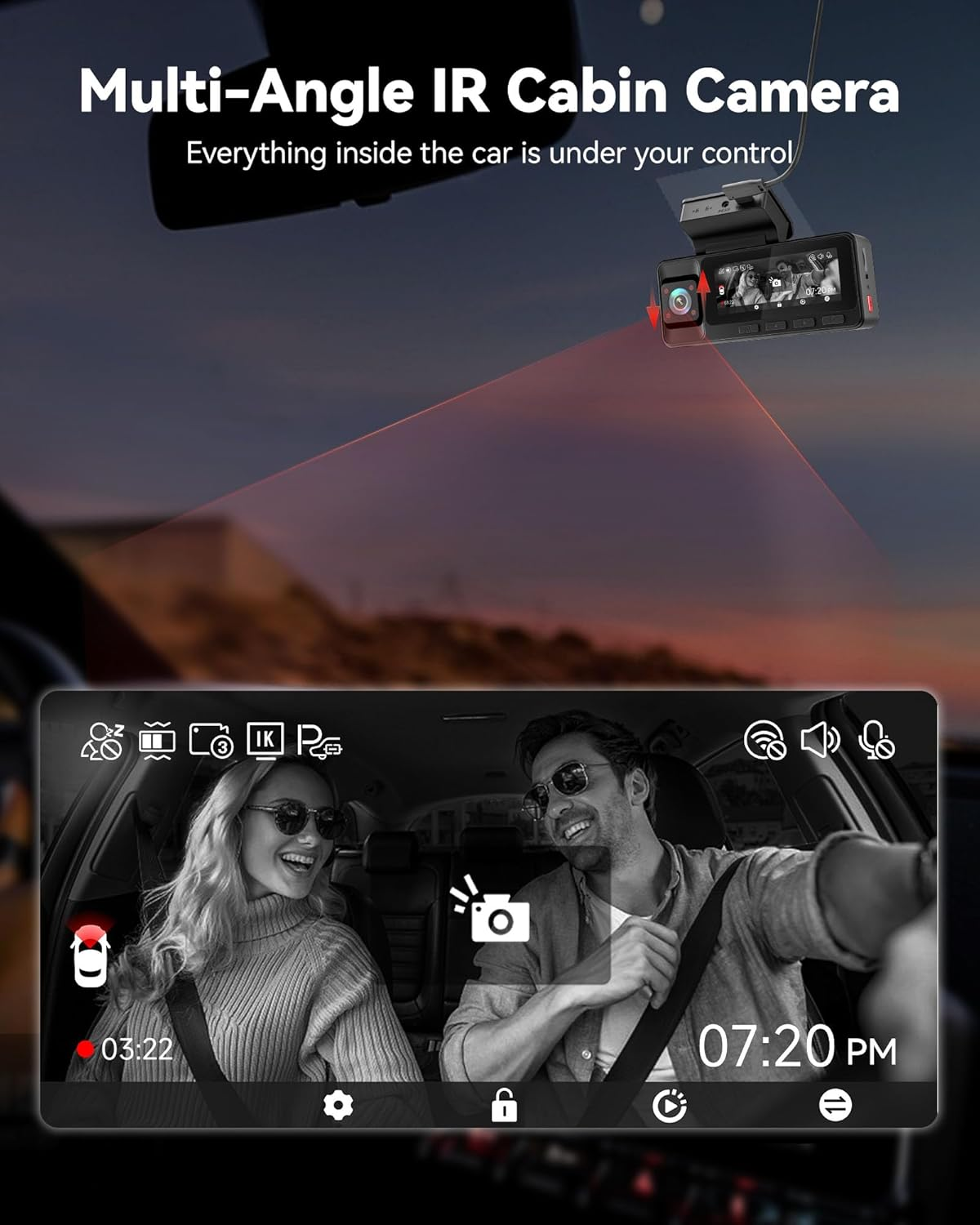 REDTIGER 2.5K 3 Channel Dash Cam with Wifi, 2.5K+1080P+1080P Dash Cam Front and Rear Inside, 3.18'' Screen, Included 32GB Card, IR Night Vision, Loop Recording, 24H Parking Mode, Support Max 256GB(A3) image number 5